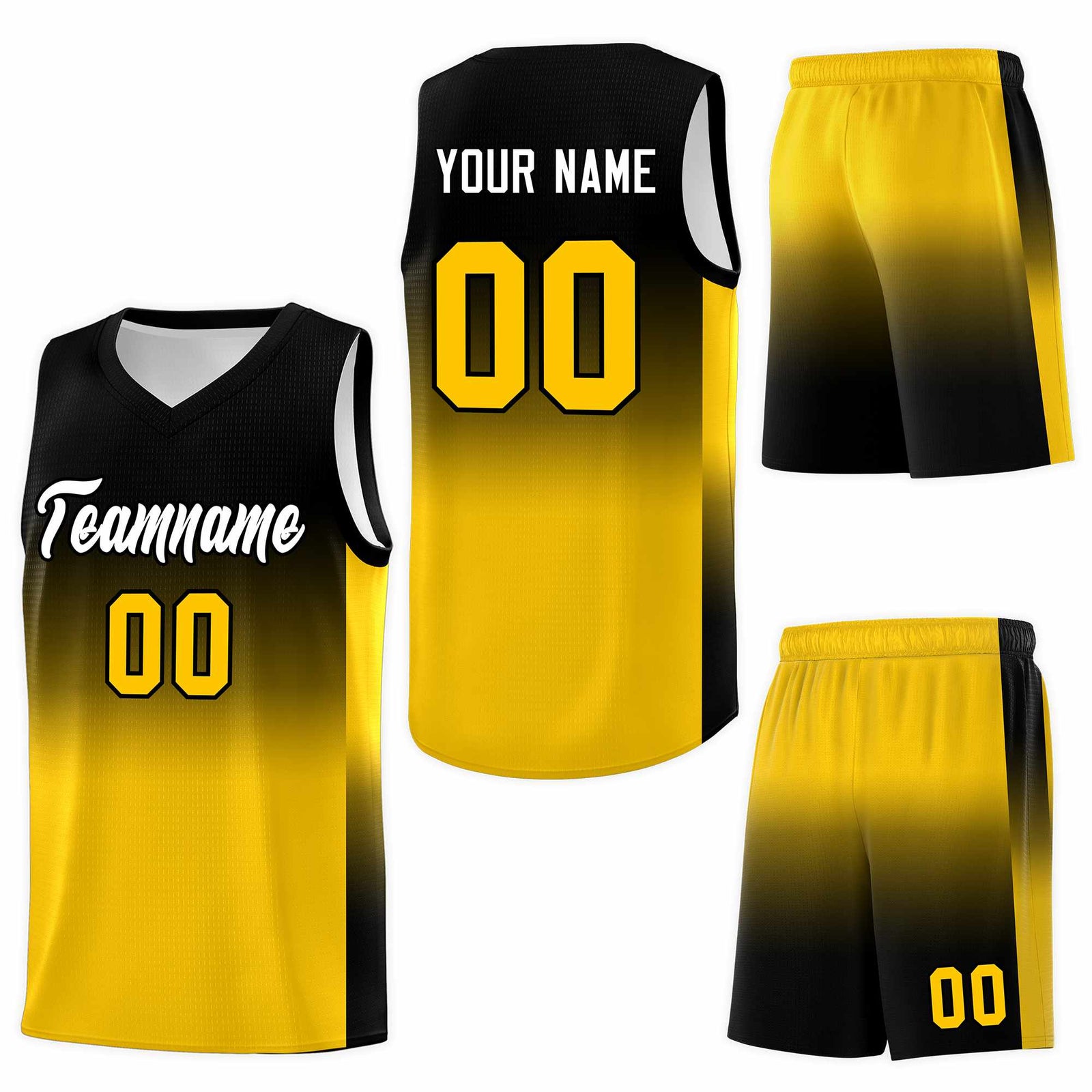 Custom Black Gold Gradient Fashion Sets Sports Uniform Basketball Jersey
