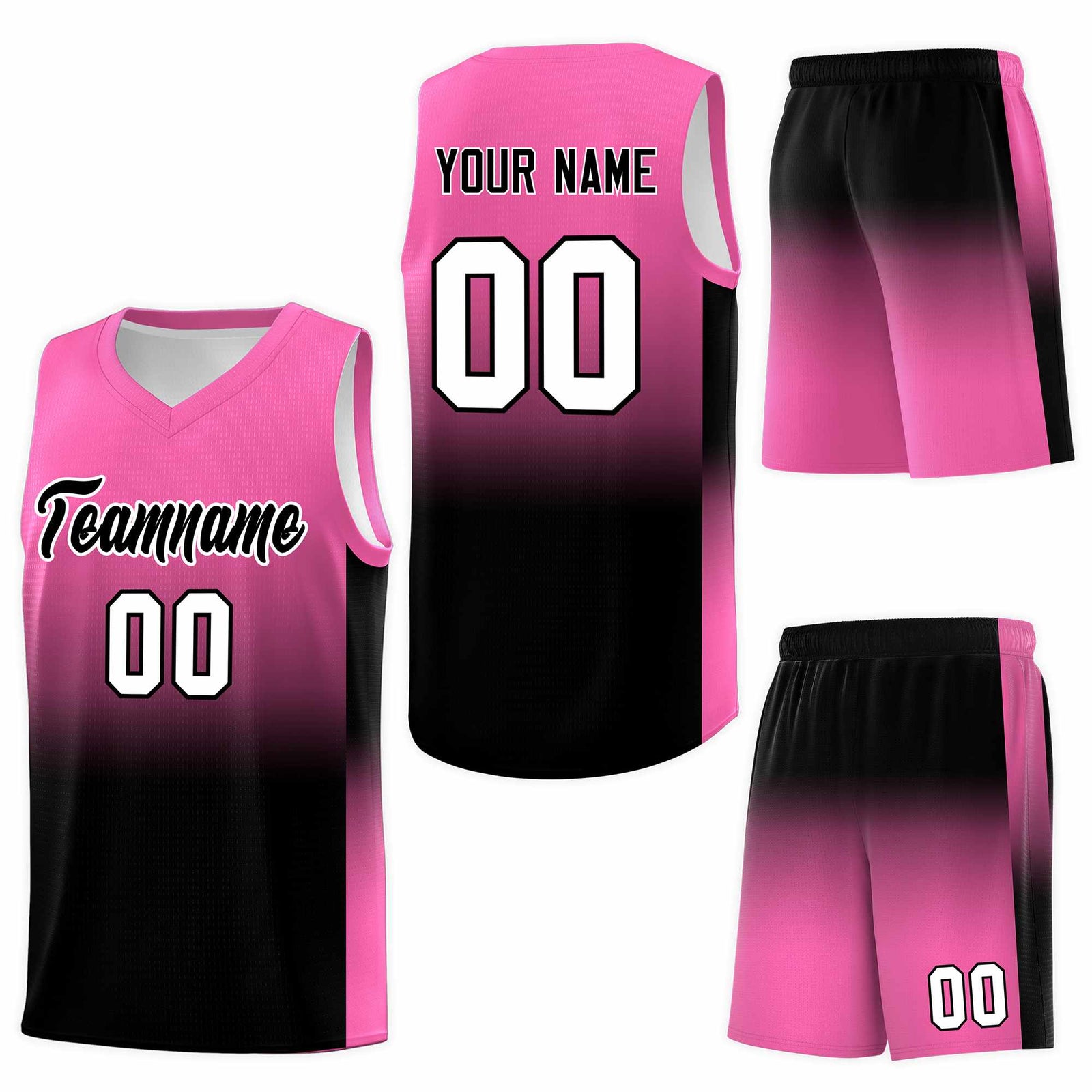 Custom Pink Black Gradient Fashion Sets Sports Uniform Basketball Jersey