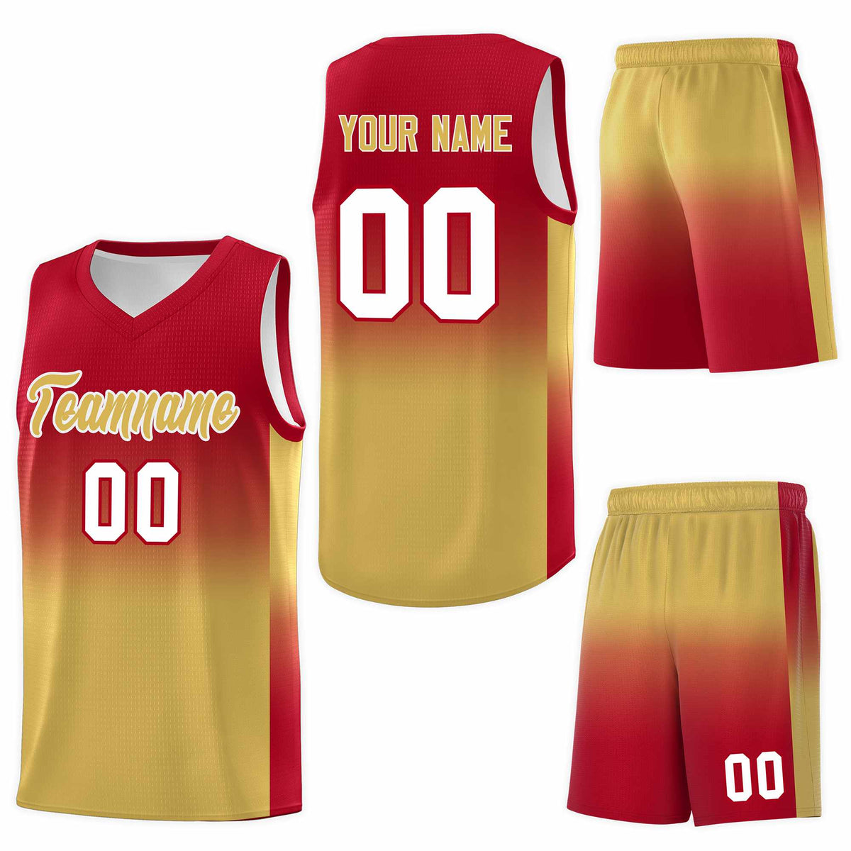 Custom Red Old Gold Gradient Fashion Sets Sports Uniform Basketball Jersey