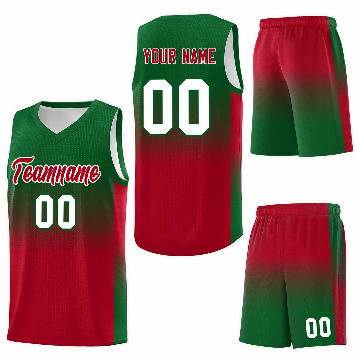 Custom Kelly Green Red Gradient Fashion Sets Sports Uniform Basketball Jersey