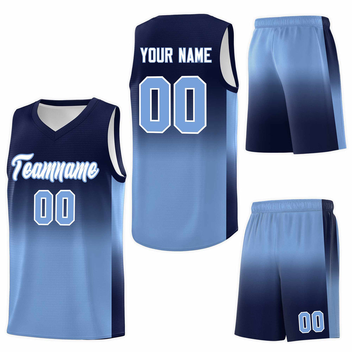 Custom Navy Light Blue Gradient Fashion Sets Sports Uniform Basketball Jersey