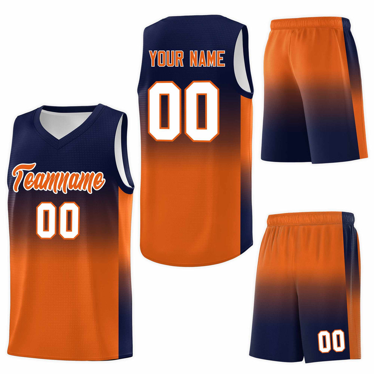 Custom Navy Orange Gradient Fashion Sets Sports Uniform Basketball Jersey