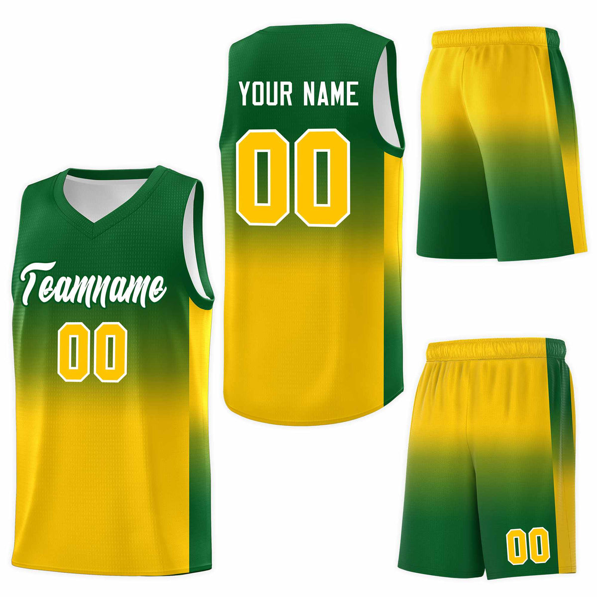 Custom Kelly Green Gold Gradient Fashion Sets Sports Uniform Basketball Jersey