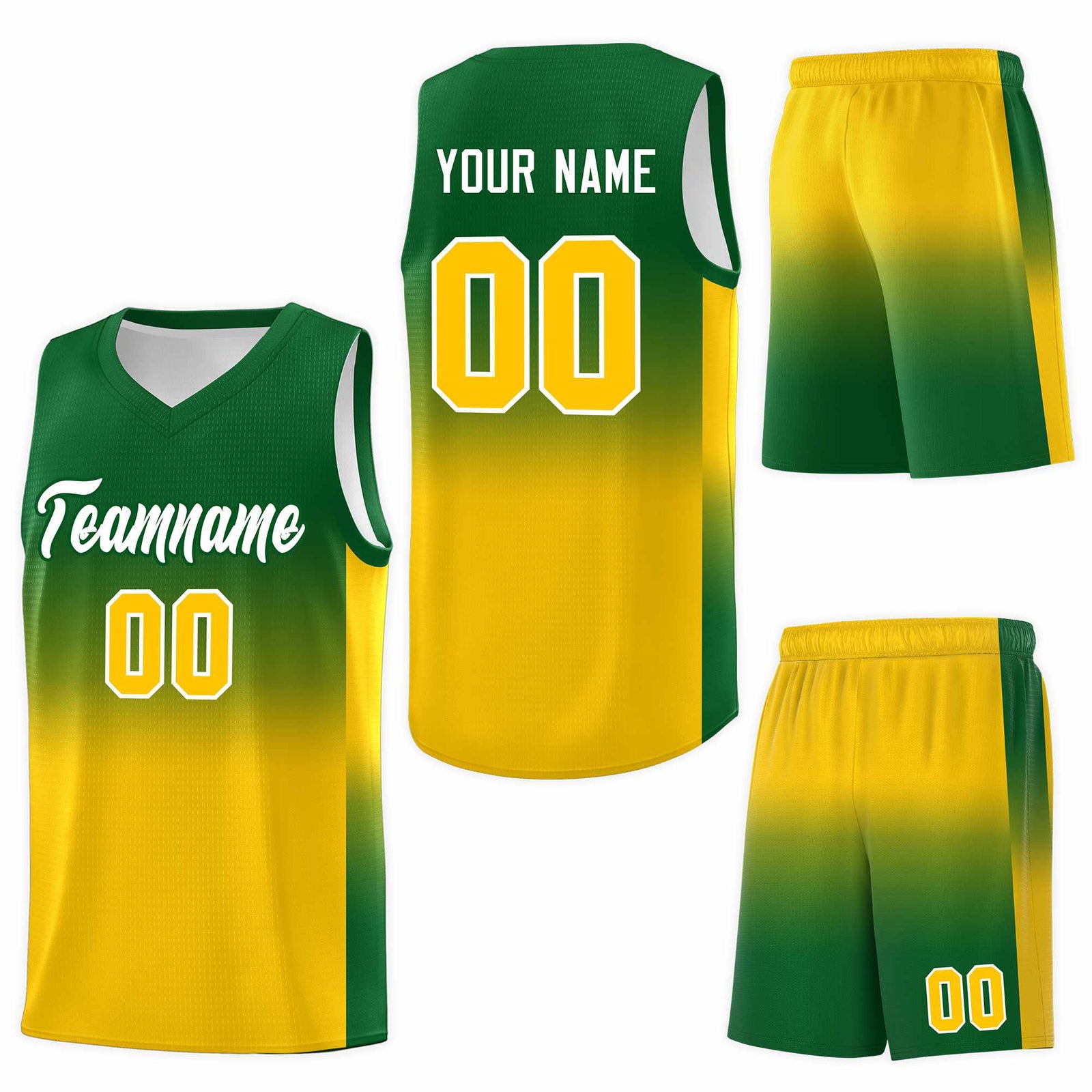 Custom Kelly Green Gold Gradient Fashion Sets Sports Uniform Basketball Jersey