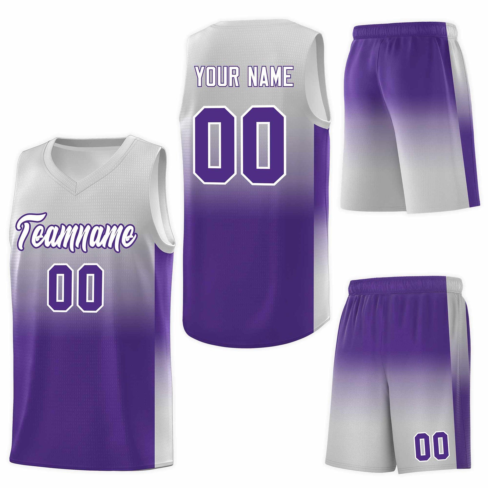 Custom Gray Purple Gradient Fashion Sets Sports Uniform Basketball Jersey