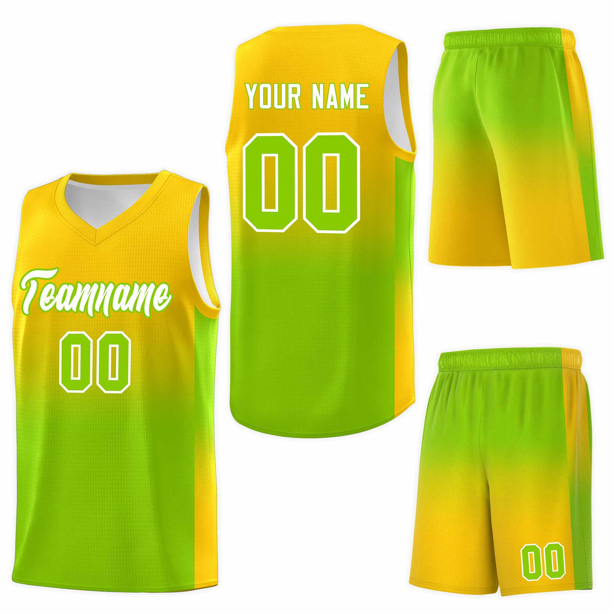 Custom Gold Neon Green Gradient Fashion Sets Sports Uniform Basketball Jersey