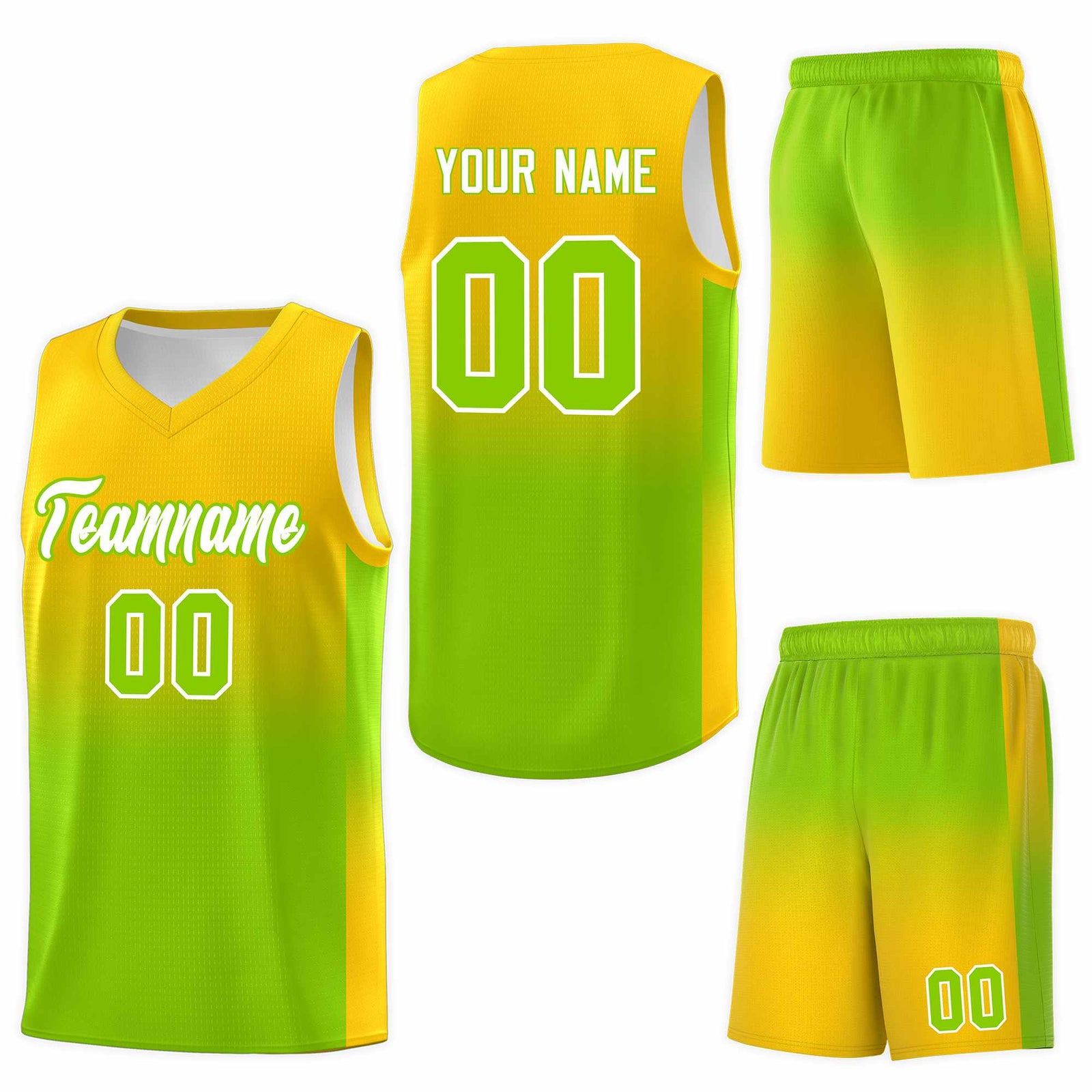 Custom Gold Neon Green Gradient Fashion Sets Sports Uniform Basketball Jersey