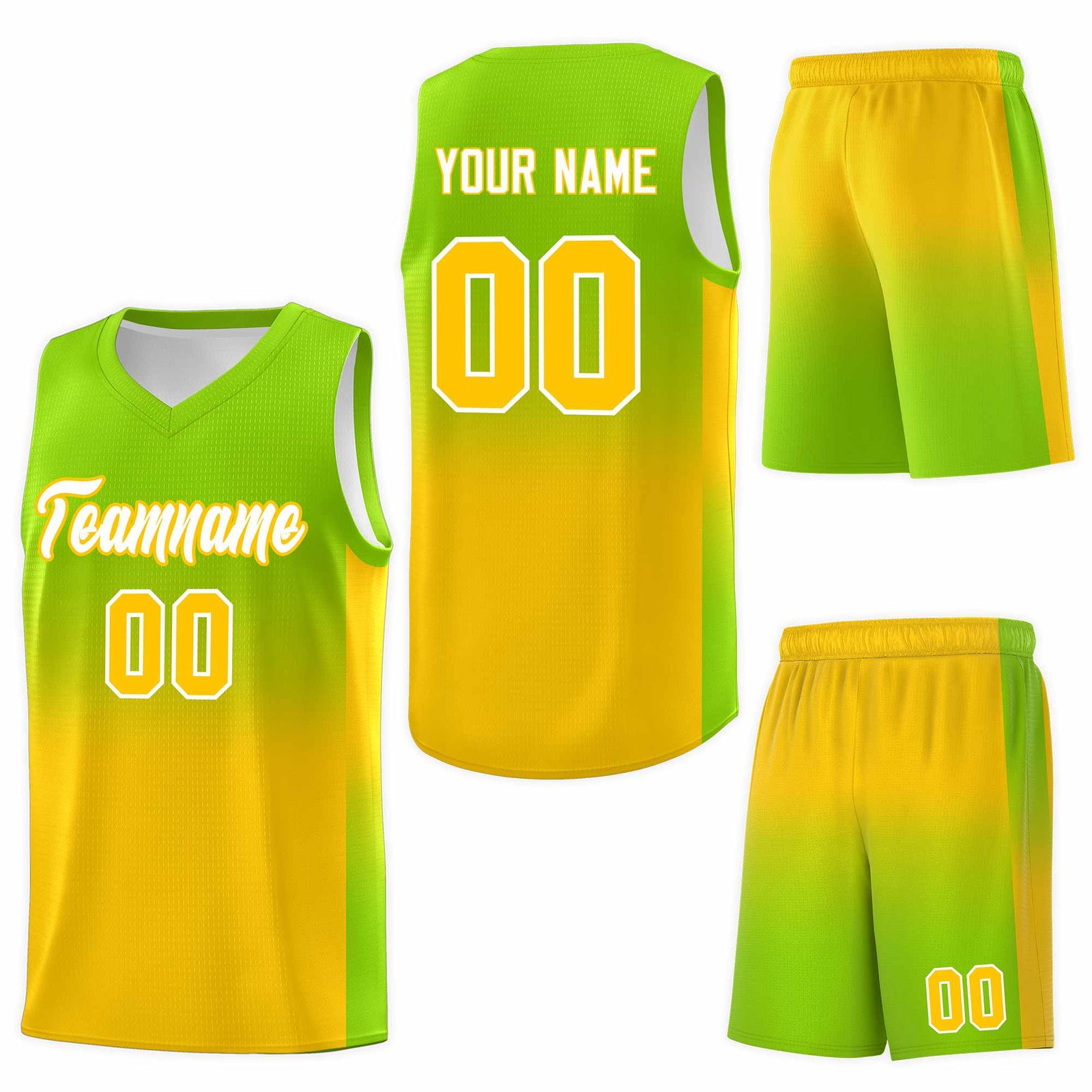 Custom Neon Green Gold Gradient Fashion Sets Sports Uniform Basketball Jersey