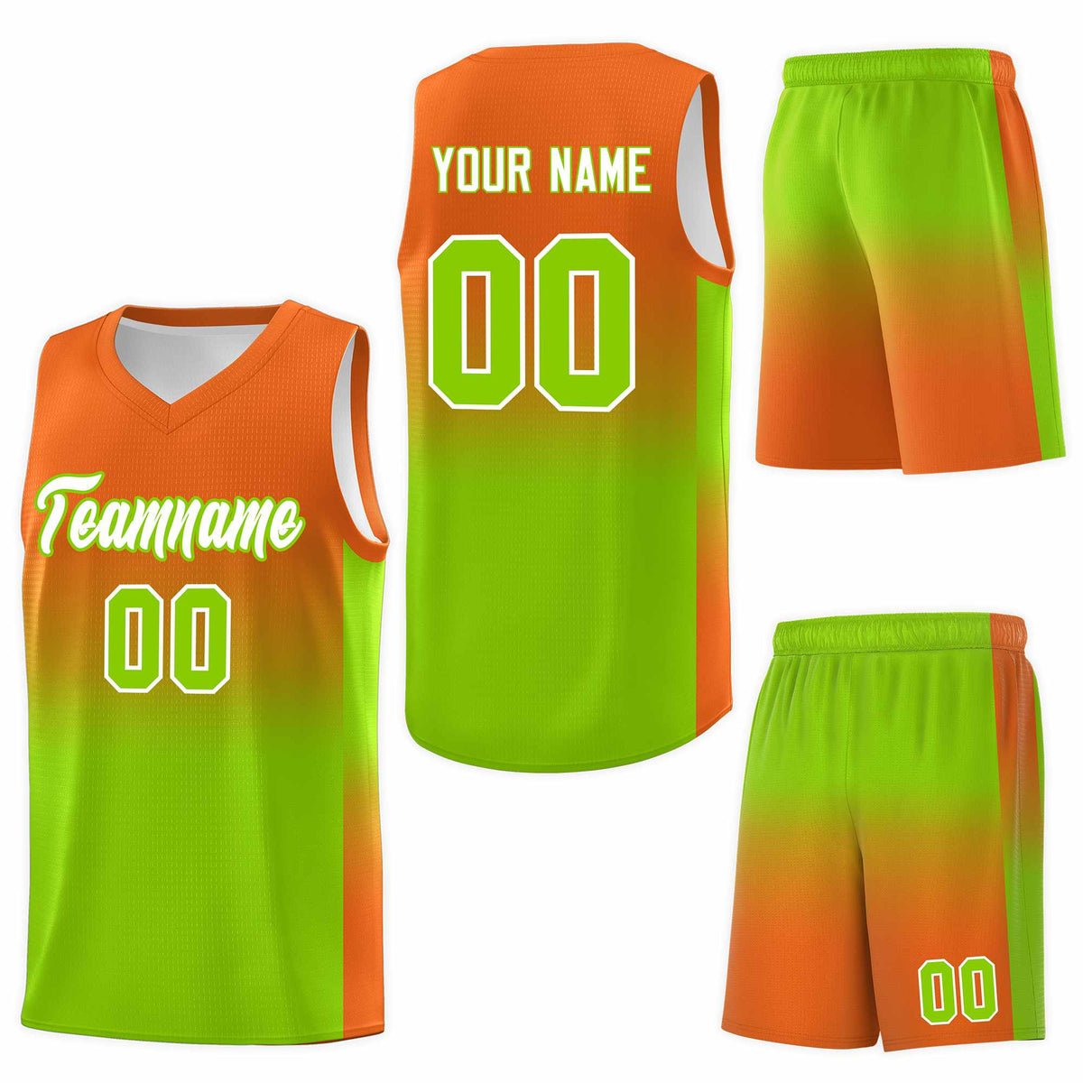 Custom Orange Neon Green Gradient Fashion Sets Sports Uniform Basketball Jersey