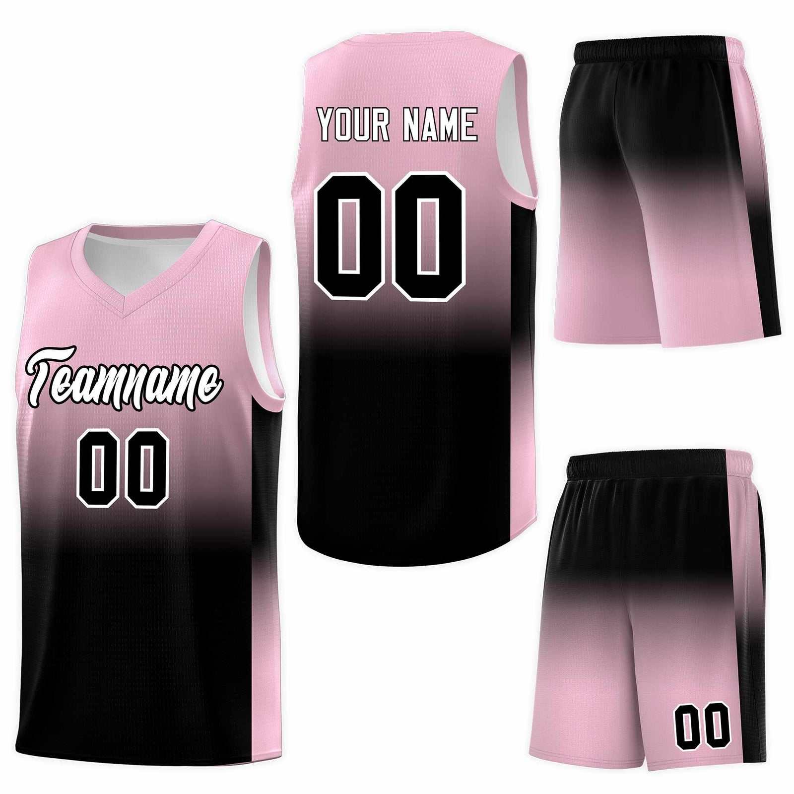 Custom Light Pink Black Gradient Fashion Sets Sports Uniform Basketball Jersey