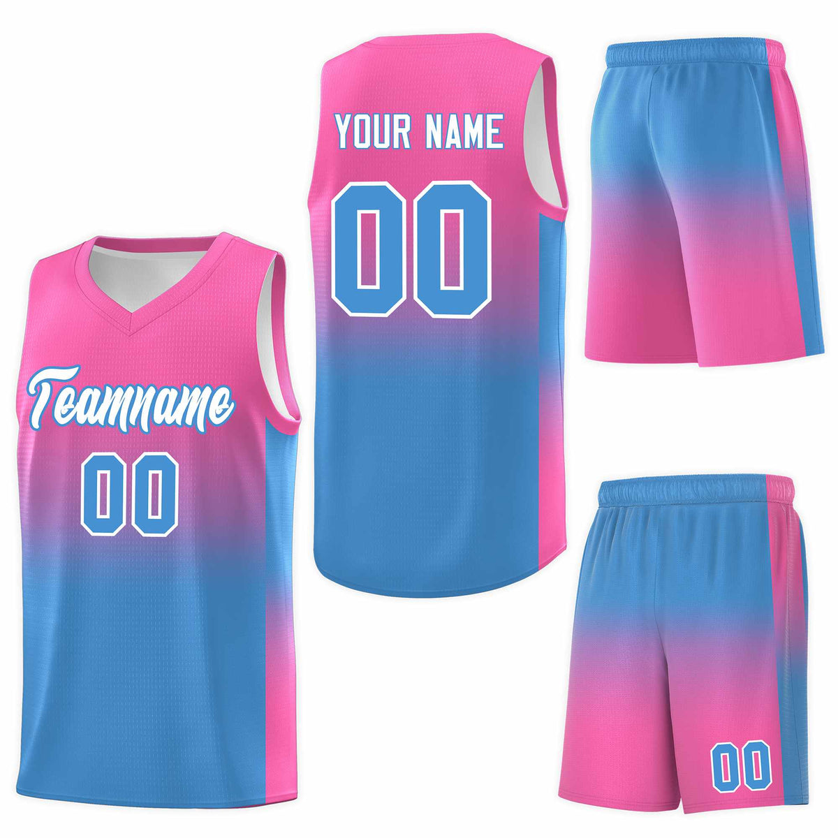 Custom Pink Powder Blue Gradient Fashion Sets Sports Uniform Basketball Jersey
