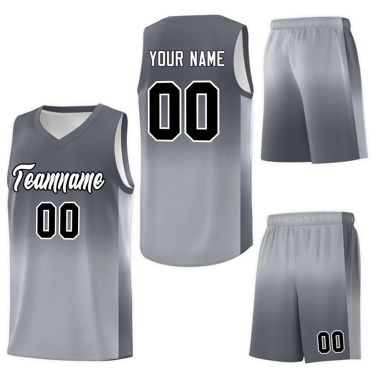 Custom Dark Gray Gray Gradient Fashion Sets Sports Uniform Basketball Jersey