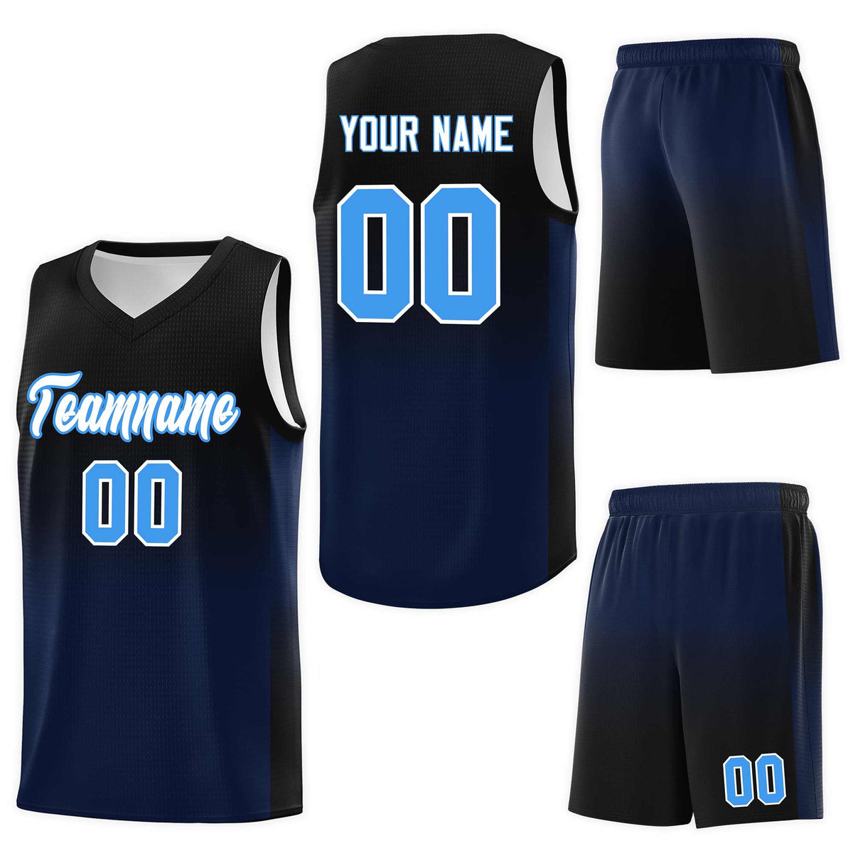 Custom Black Navy Gradient Fashion Sets Sports Uniform Basketball Jersey