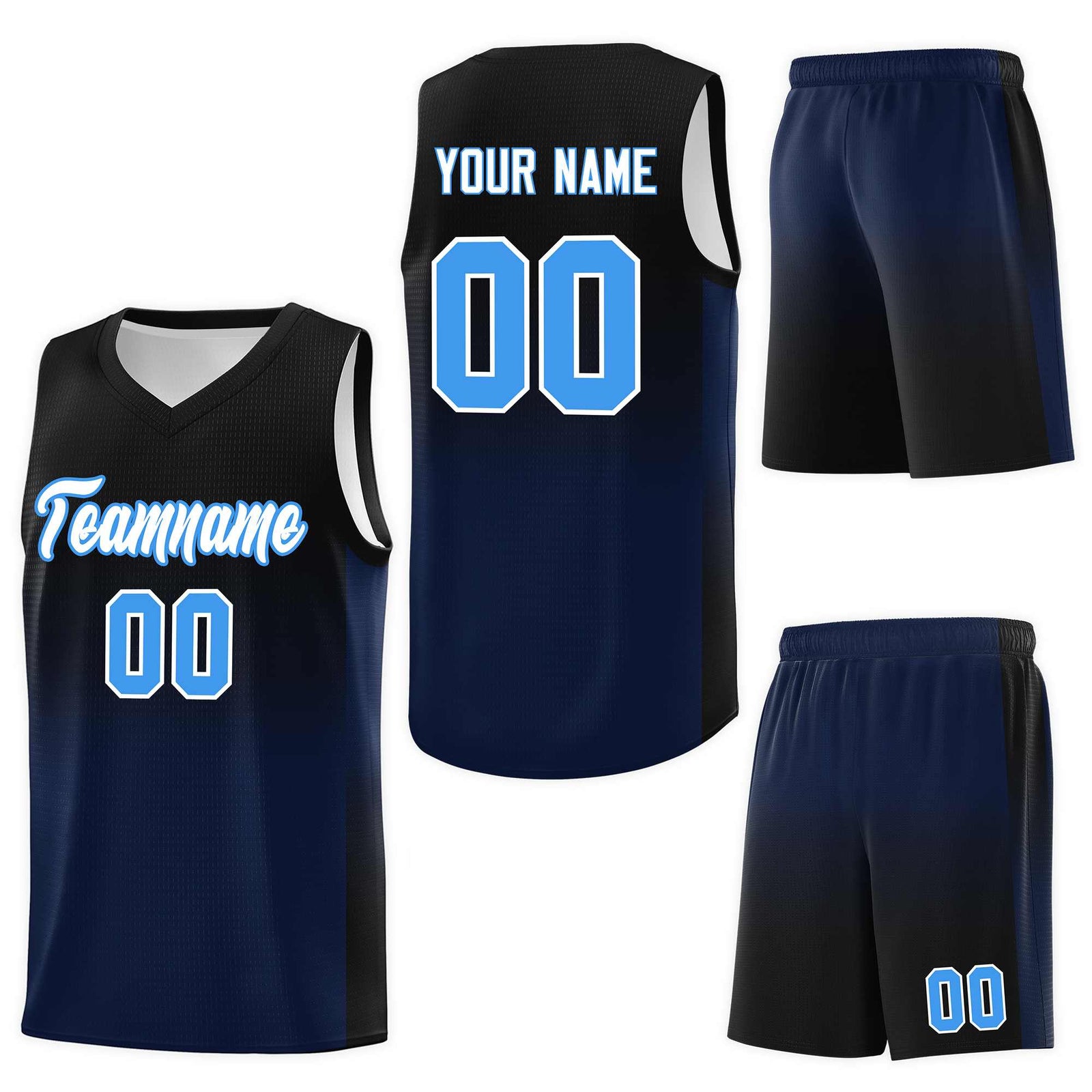 Custom Black Navy Gradient Fashion Sets Sports Uniform Basketball Jersey