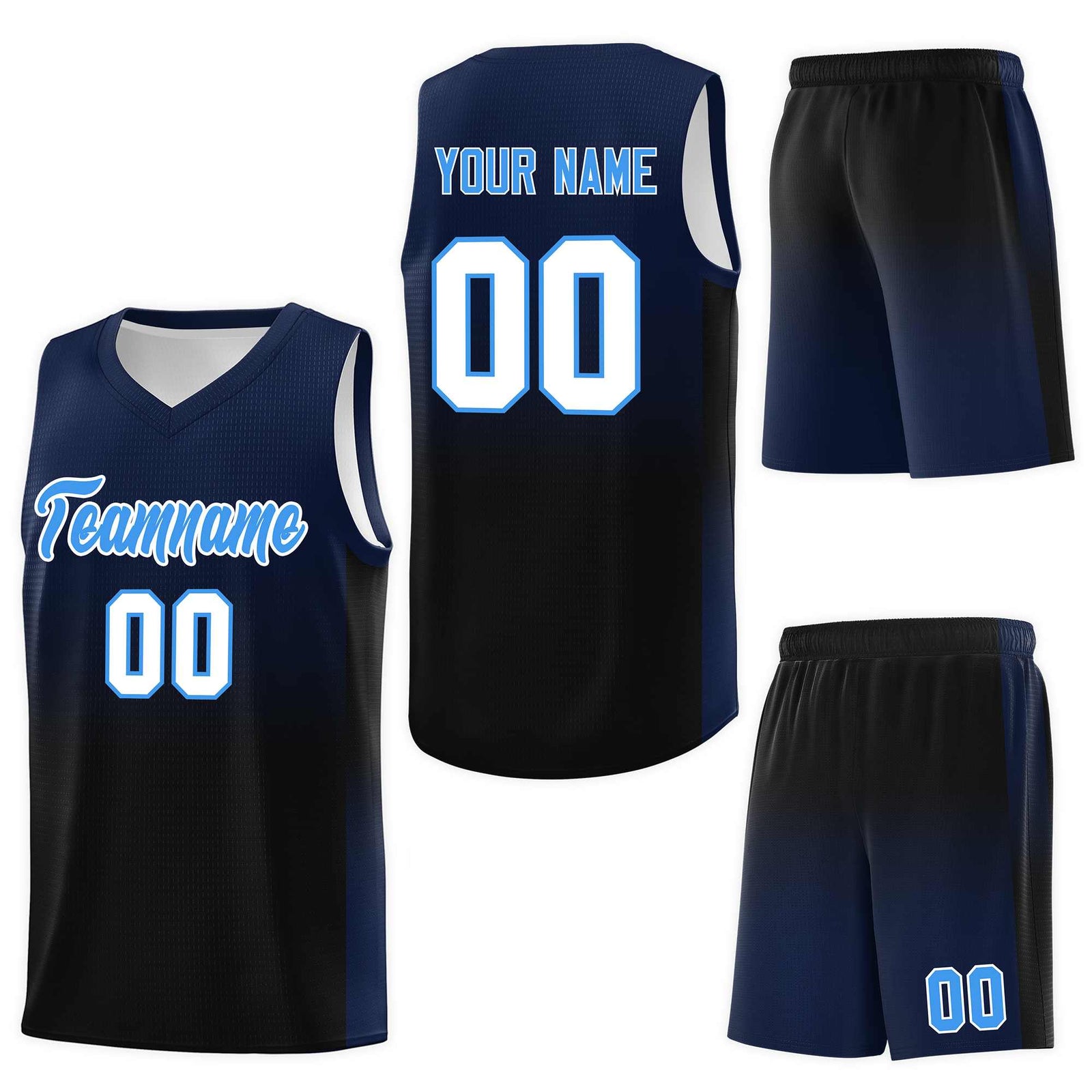 Custom Navy Black Gradient Fashion Sets Sports Uniform Basketball Jersey