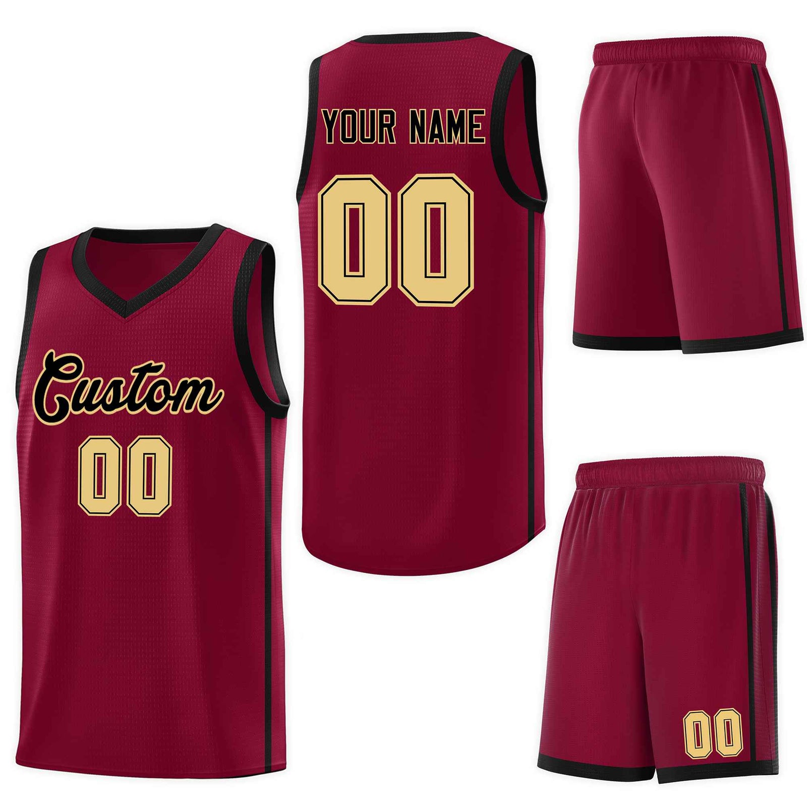 Custom Crimson Black-Khaki Side Two Bars Sports Uniform Basketball Jersey