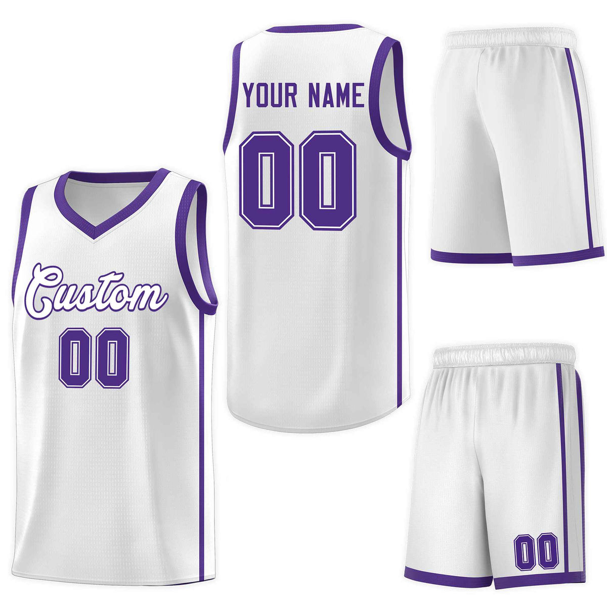 Custom White Purple Side Two Bars Sports Uniform Basketball Jersey