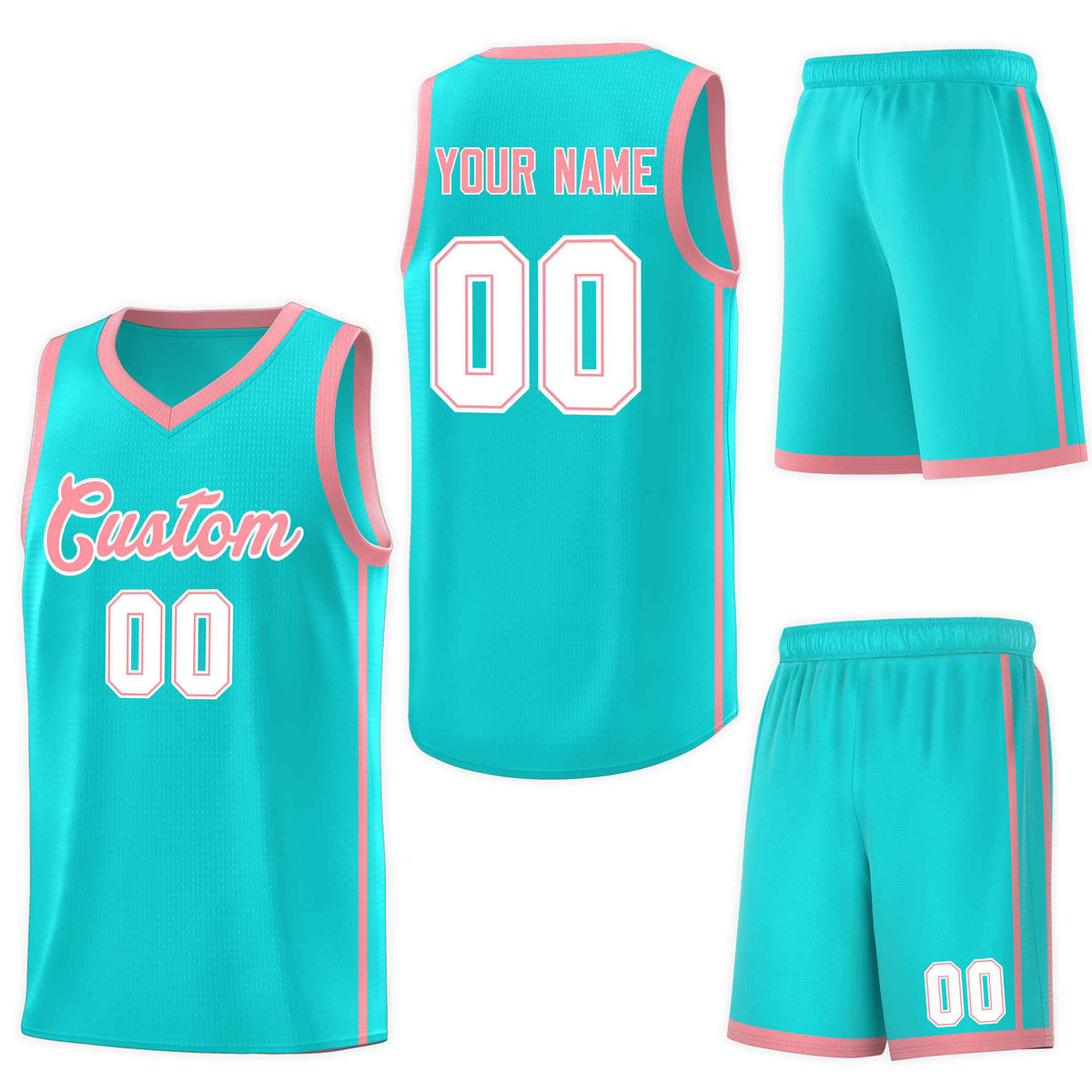 Custom Aqua Light Pink-White Side Two Bars Sports Uniform Basketball Jersey