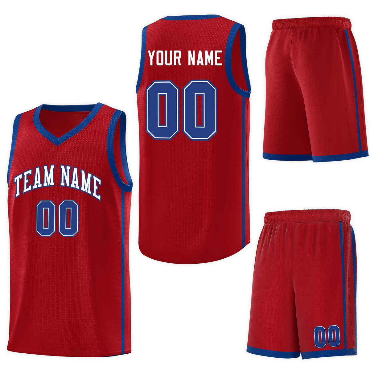 Custom Red White-Royal Side Two Bars Sports Uniform Basketball Jersey