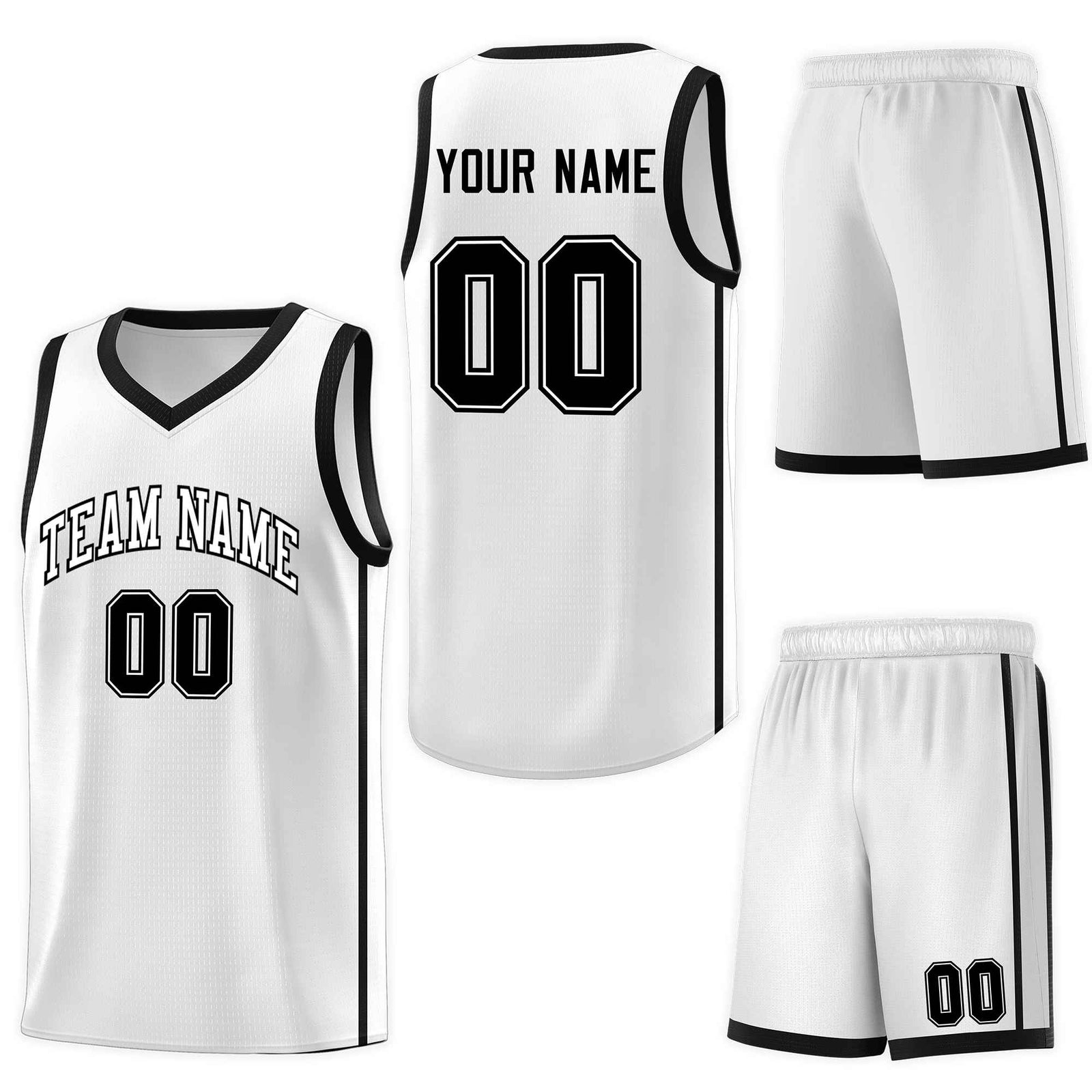 Custom White Black Side Two Bars Sports Uniform Basketball Jersey