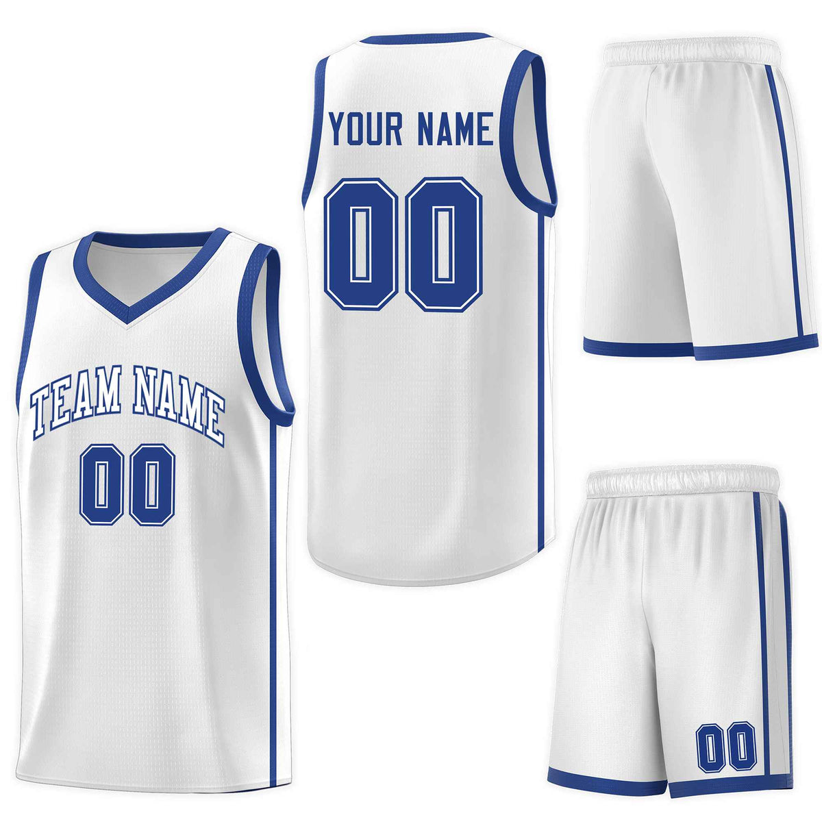 Custom White Royal Side Two Bars Sports Uniform Basketball Jersey