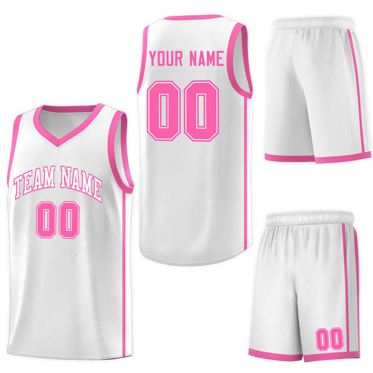 Custom White Pink Side Two Bars Sports Uniform Basketball Jersey