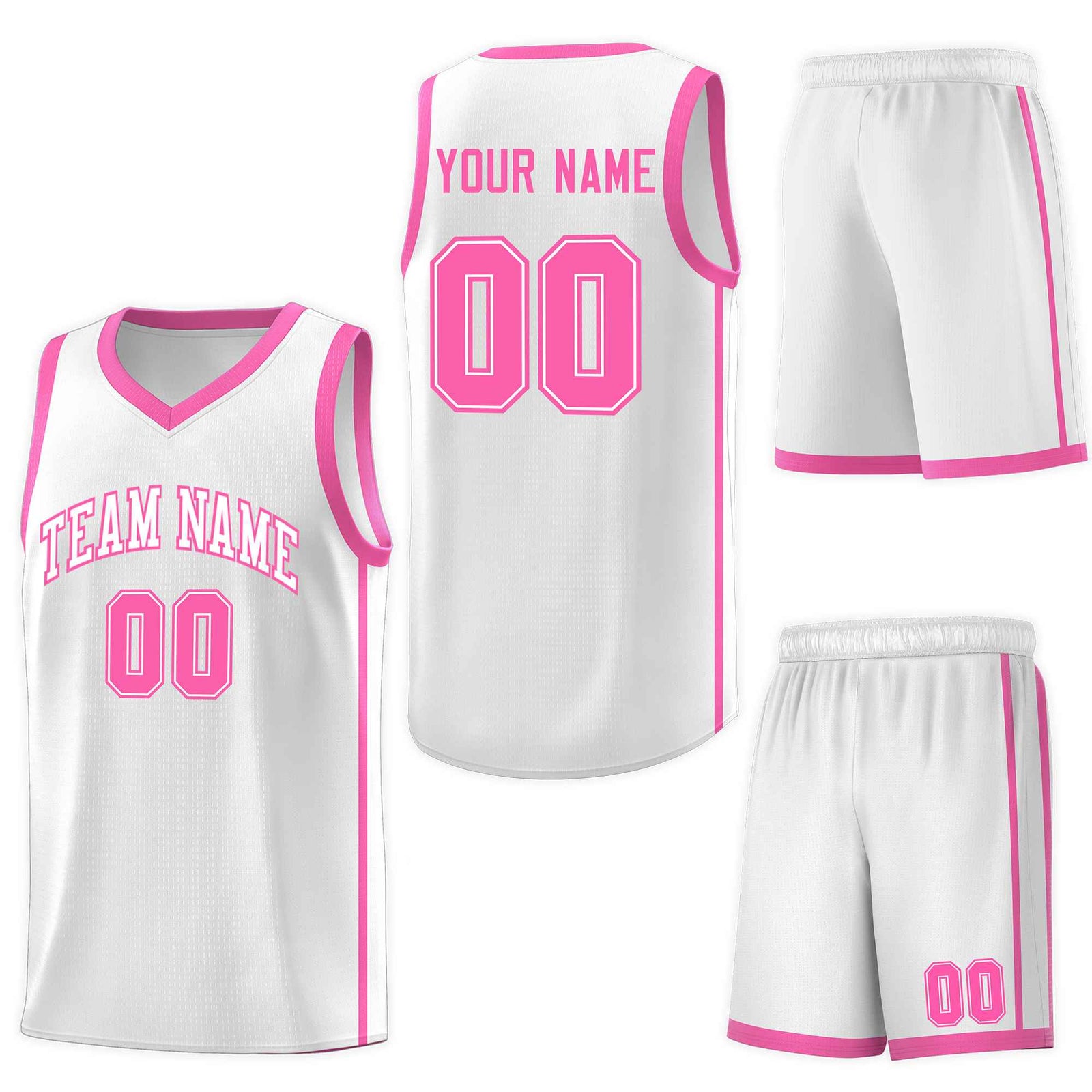 Custom White Pink Side Two Bars Sports Uniform Basketball Jersey