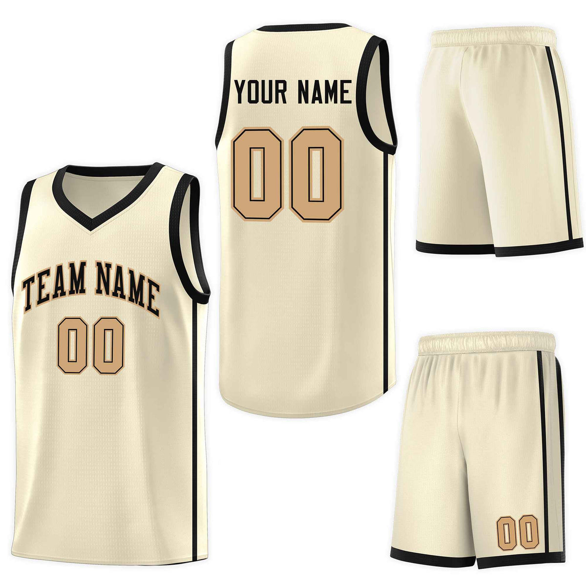 Custom Cream Black-Old Gold Side Two Bars Sports Uniform Basketball Jersey