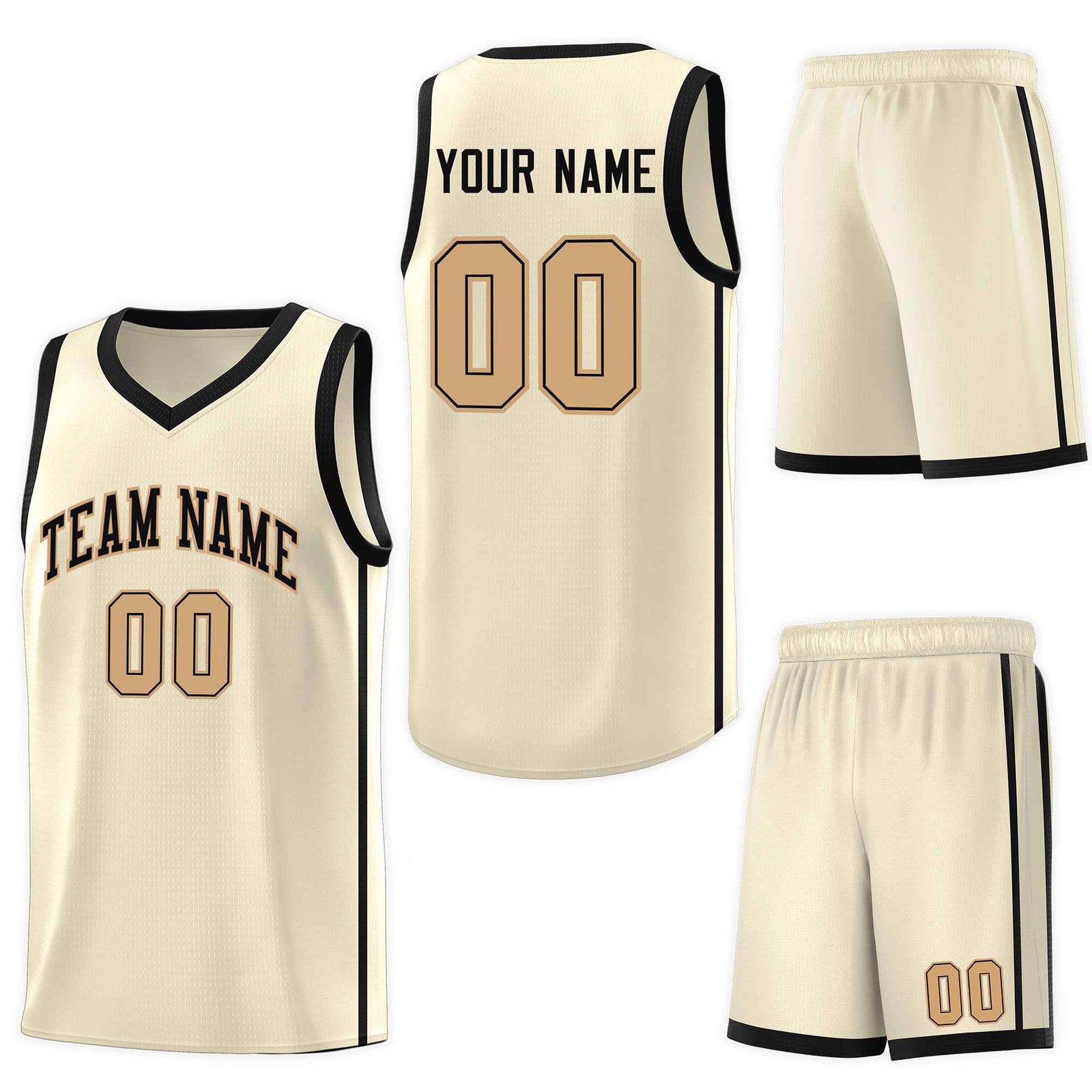 Custom Cream Black-Old Gold Side Two Bars Sports Uniform Basketball Jersey
