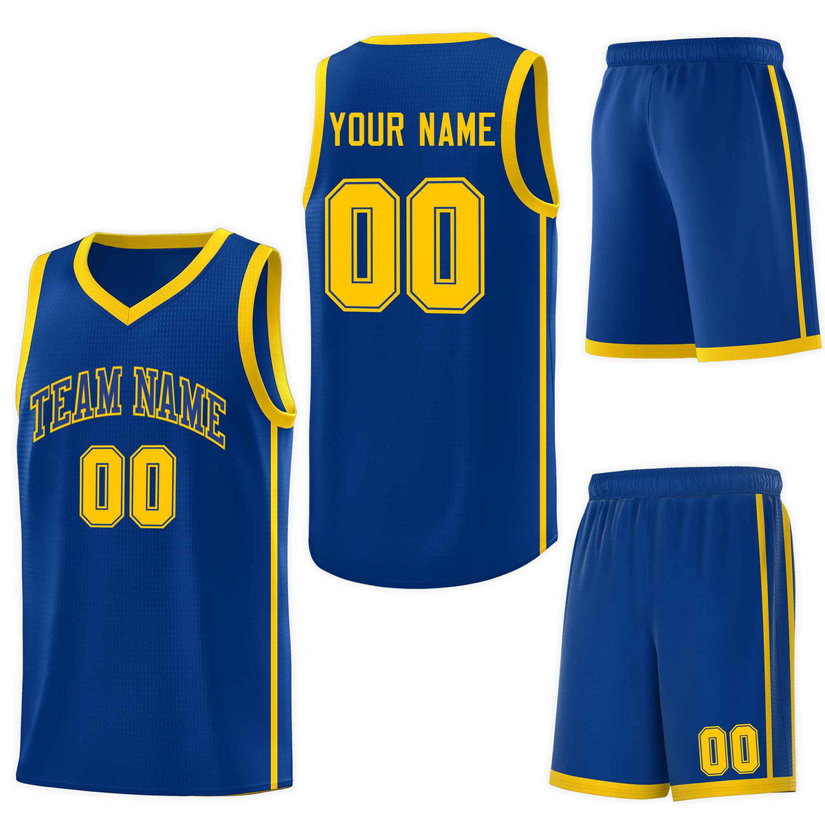 Custom Royal Gold Side Two Bars Sports Uniform Basketball Jersey