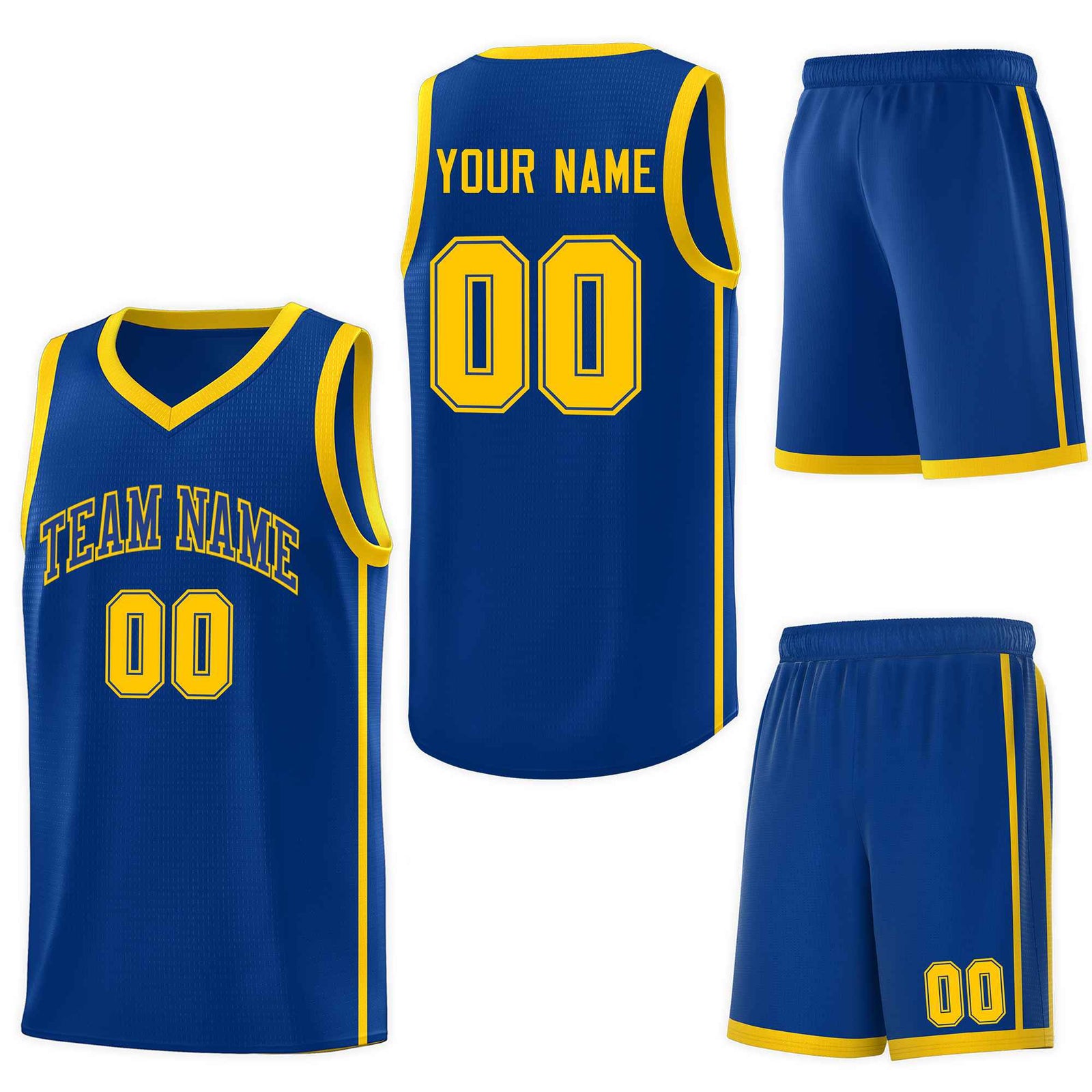 Custom Royal Gold Side Two Bars Sports Uniform Basketball Jersey