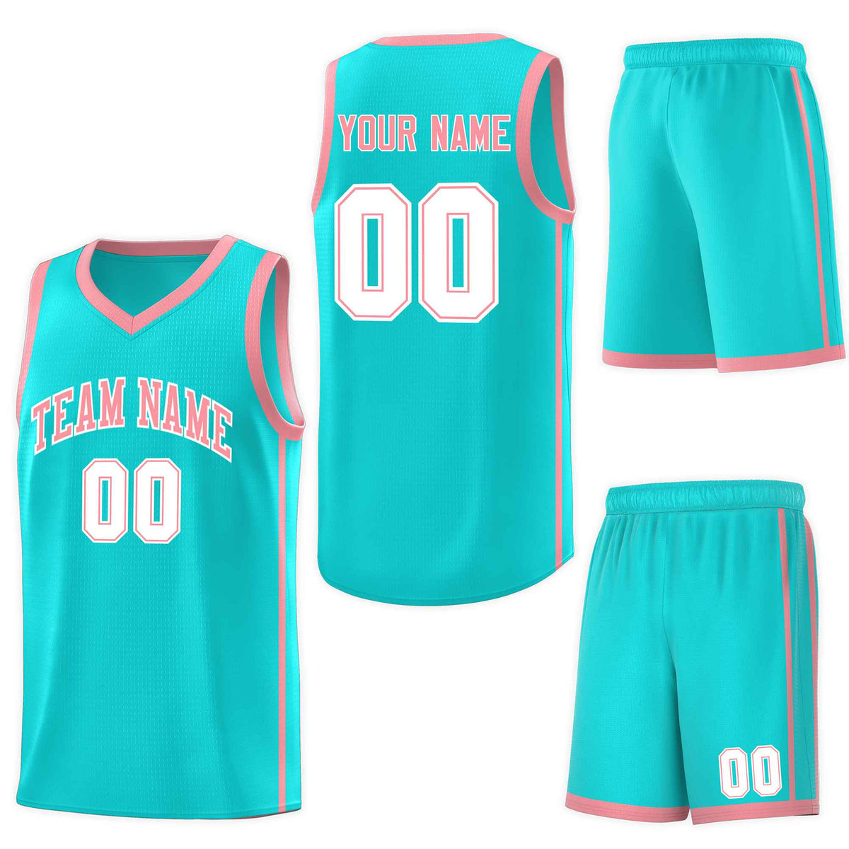 Custom Aqua Light Pink-White Side Two Bars Sports Uniform Basketball Jersey