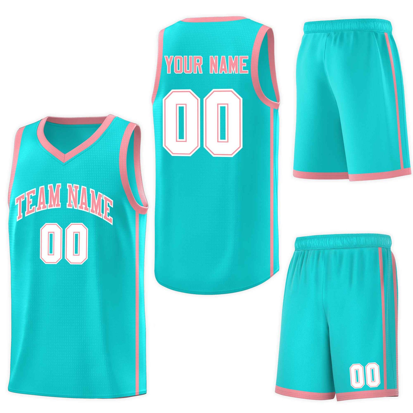 Custom Aqua Light Pink-White Side Two Bars Sports Uniform Basketball Jersey