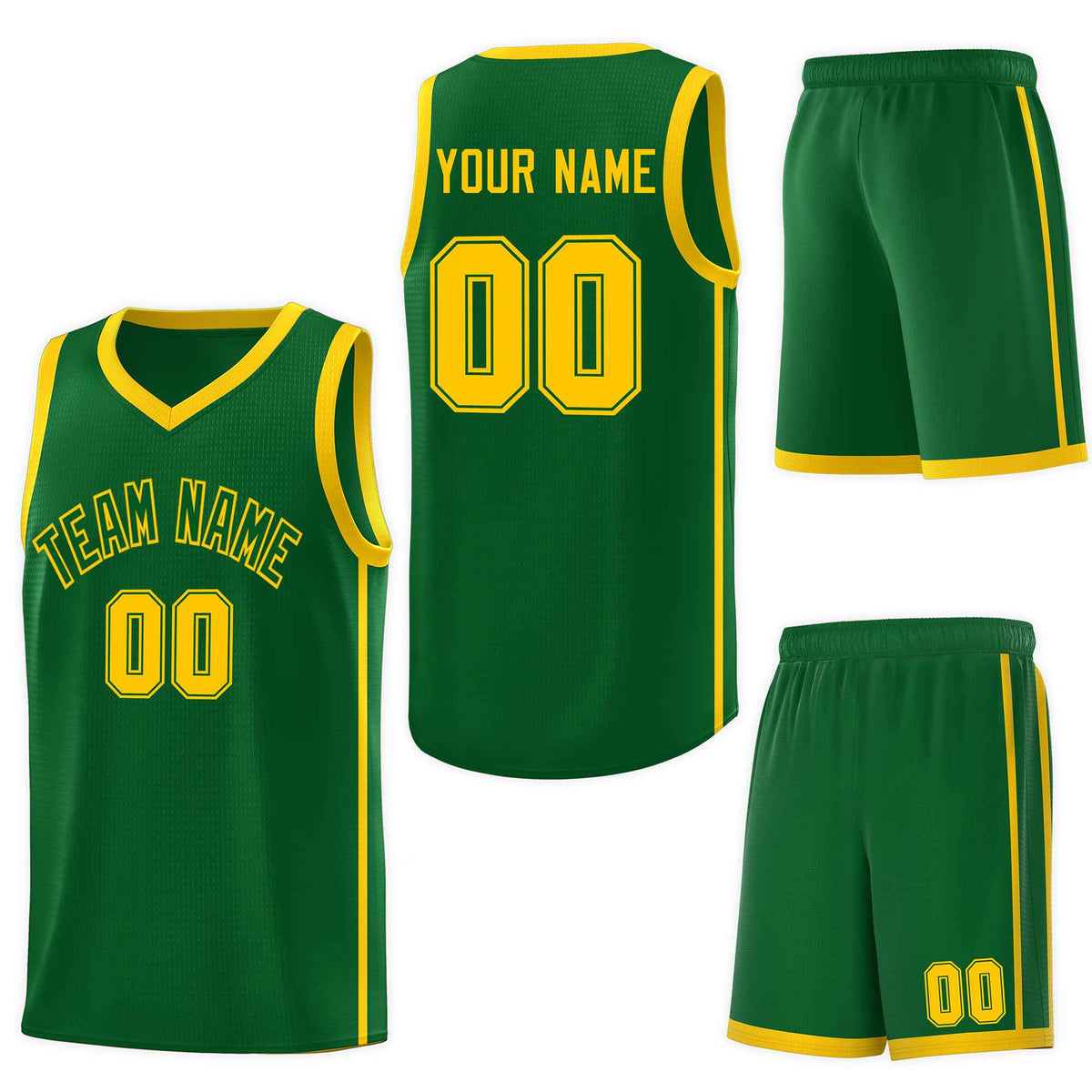 Custom Green Gold Side Two Bars Sports Uniform Basketball Jersey