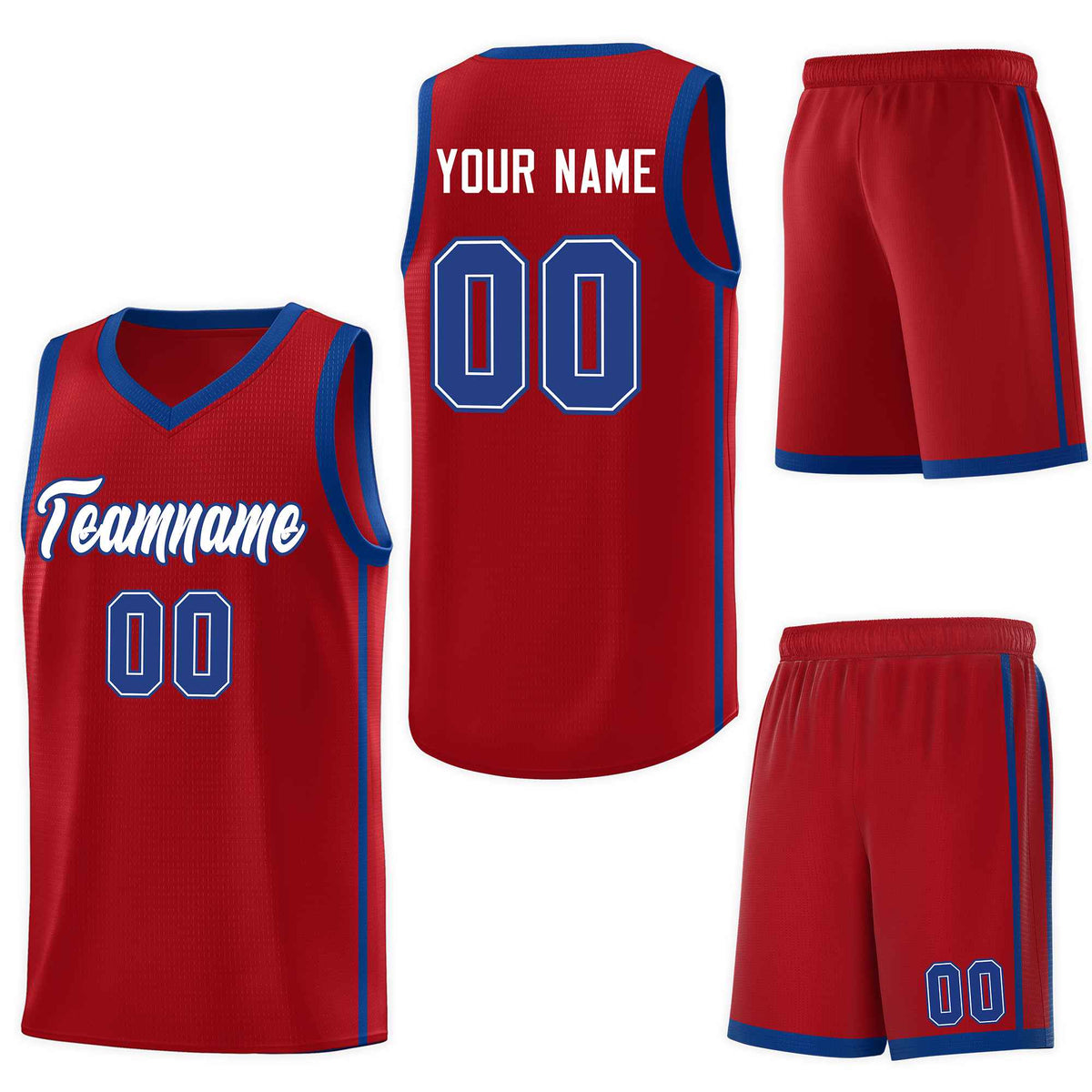 Custom Red White-Royal Side Two Bars Sports Uniform Basketball Jersey