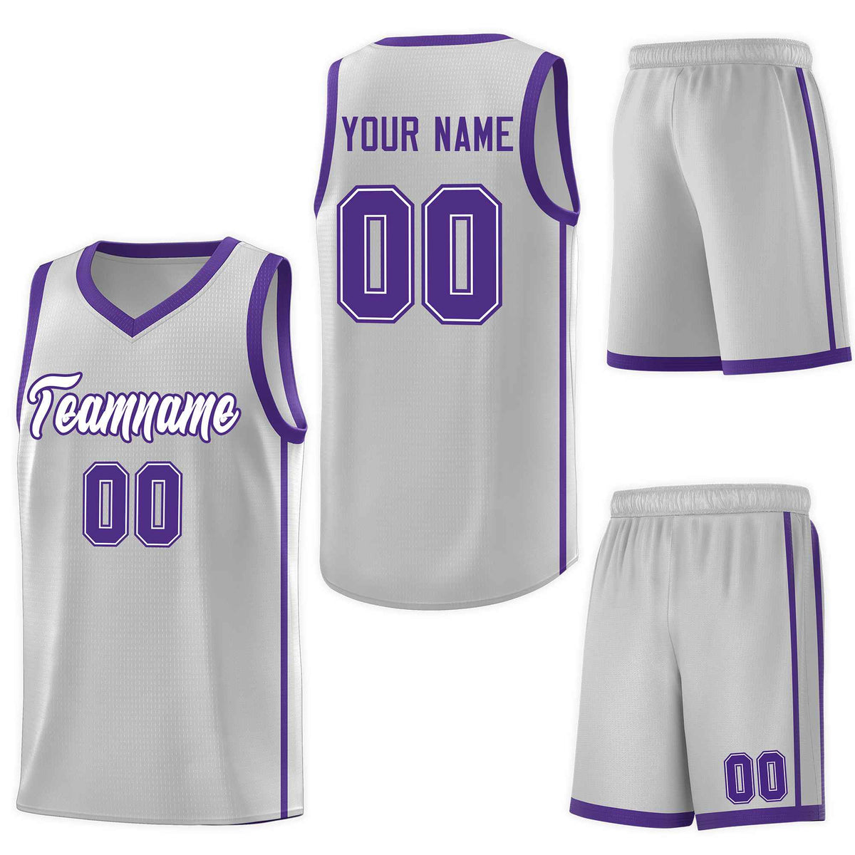 Custom Gray White-Purple Side Two Bars Sports Uniform Basketball Jersey