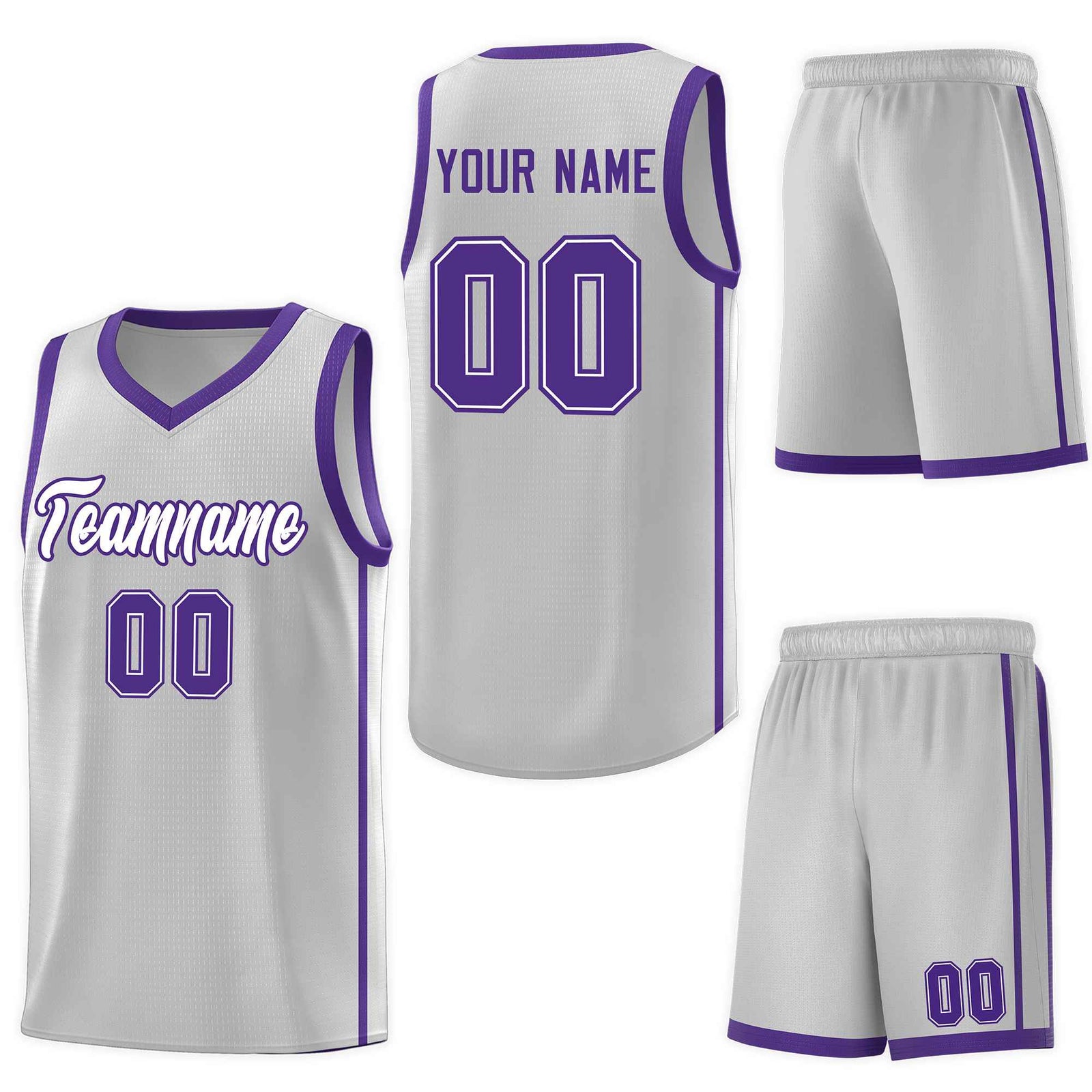 Custom Gray White-Purple Side Two Bars Sports Uniform Basketball Jersey