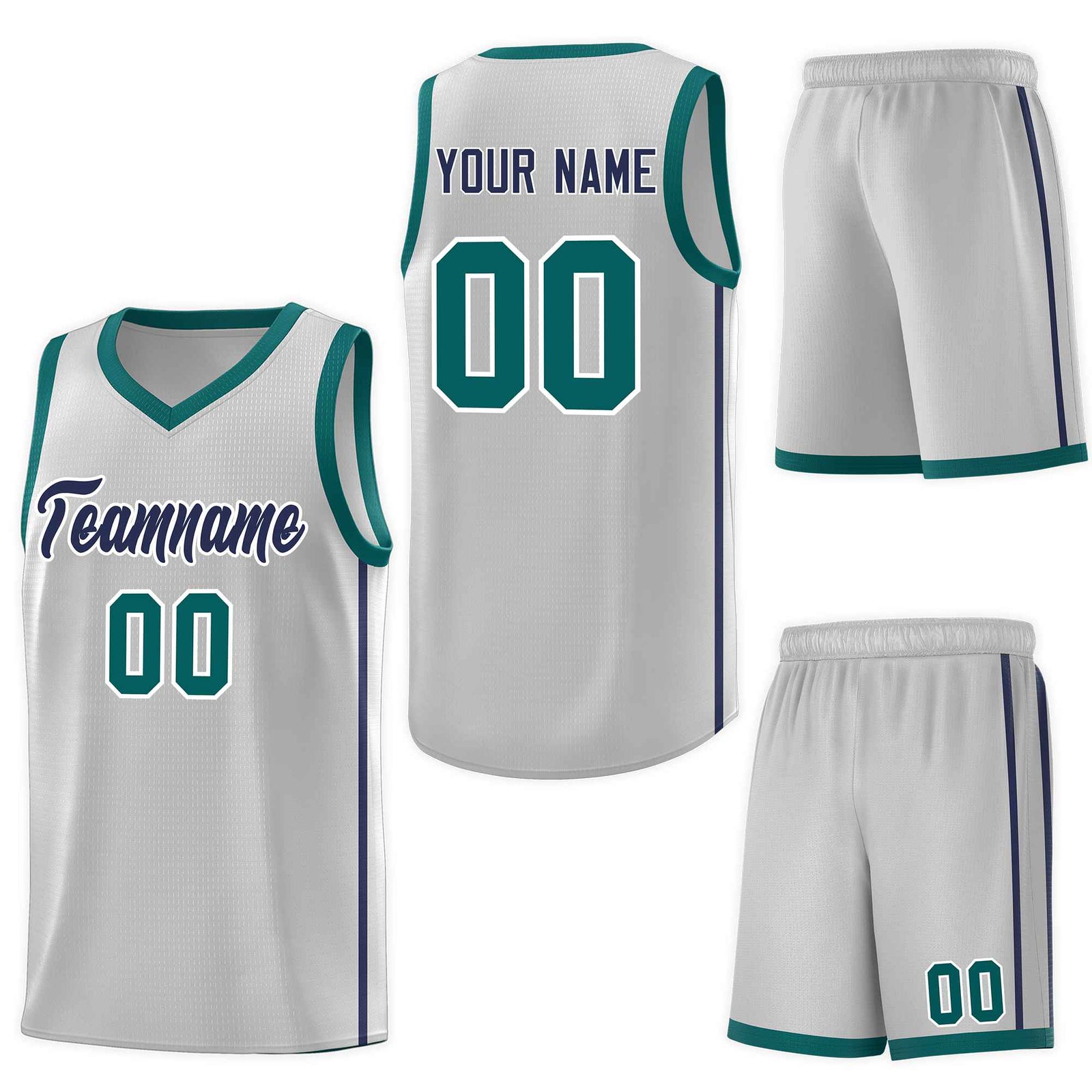 Custom Gray Navy-White Side Two Bars Sports Uniform Basketball Jersey
