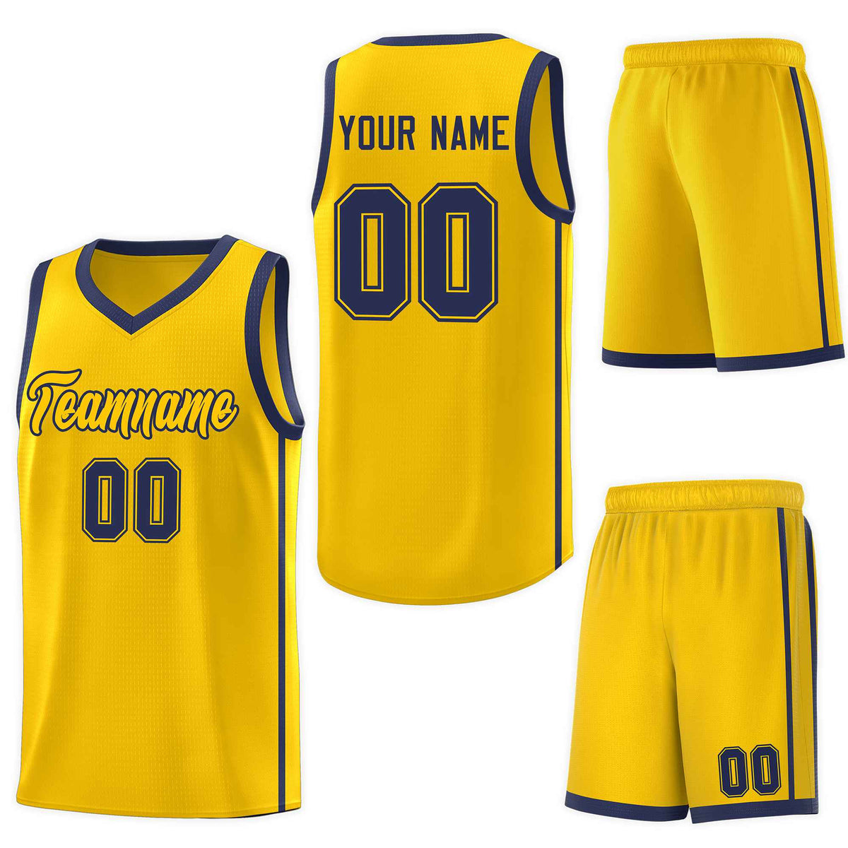 Custom Gold Navy Side Two Bars Sports Uniform Basketball Jersey