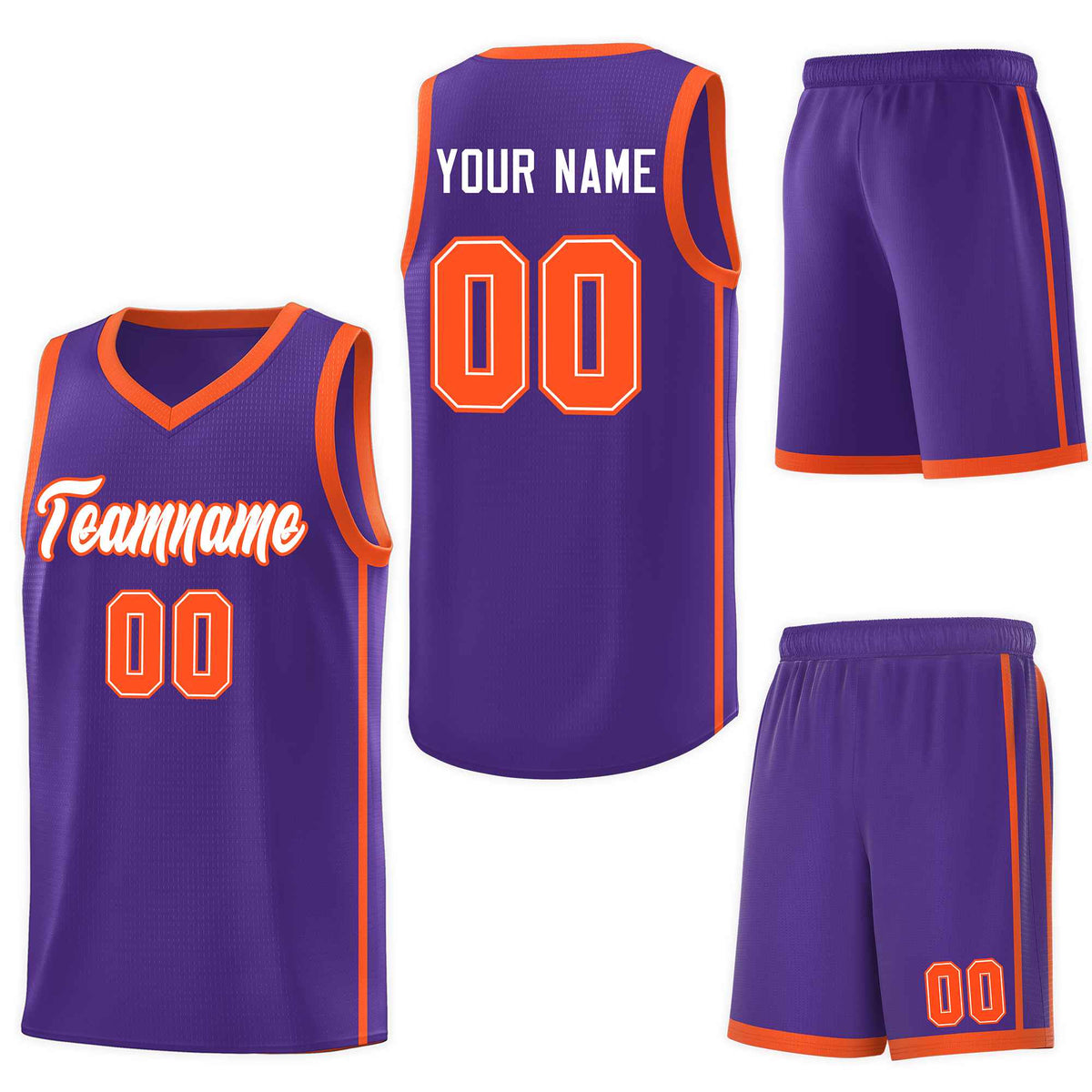 Custom Purple White-Orange Side Two Bars Sports Uniform Basketball Jersey