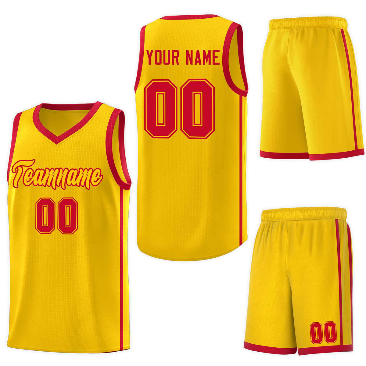 Custom Gold Red Side Two Bars Sports Uniform Basketball Jersey