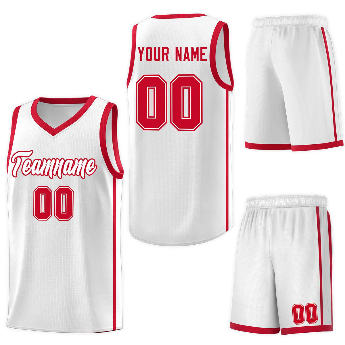 Custom White Red Side Two Bars Sports Uniform Basketball Jersey
