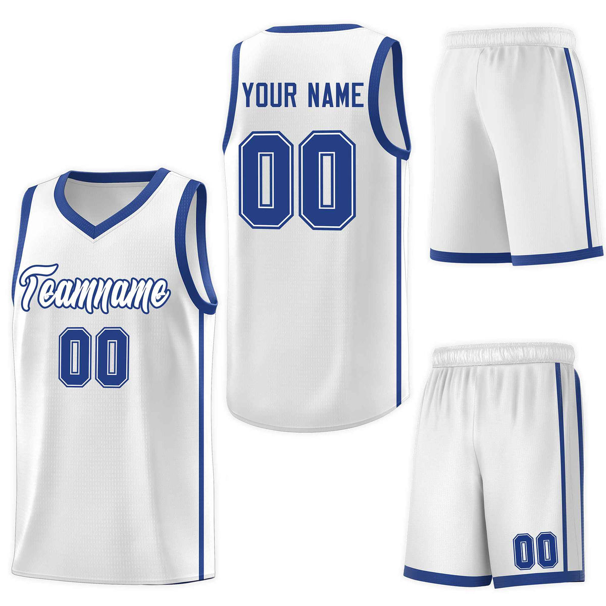 Custom White Royal Side Two Bars Sports Uniform Basketball Jersey