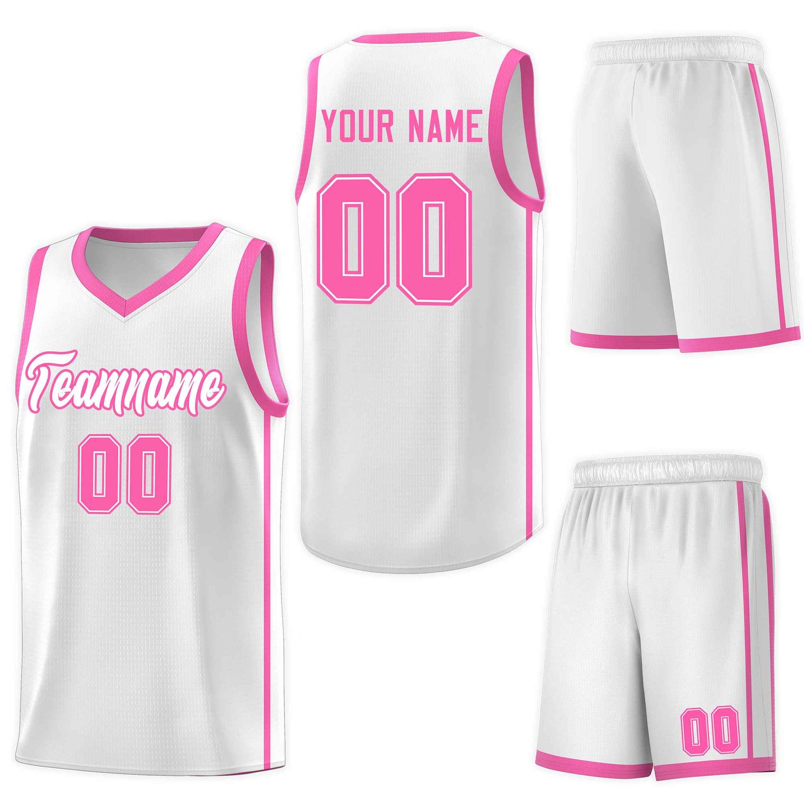 Custom White Pink Side Two Bars Sports Uniform Basketball Jersey