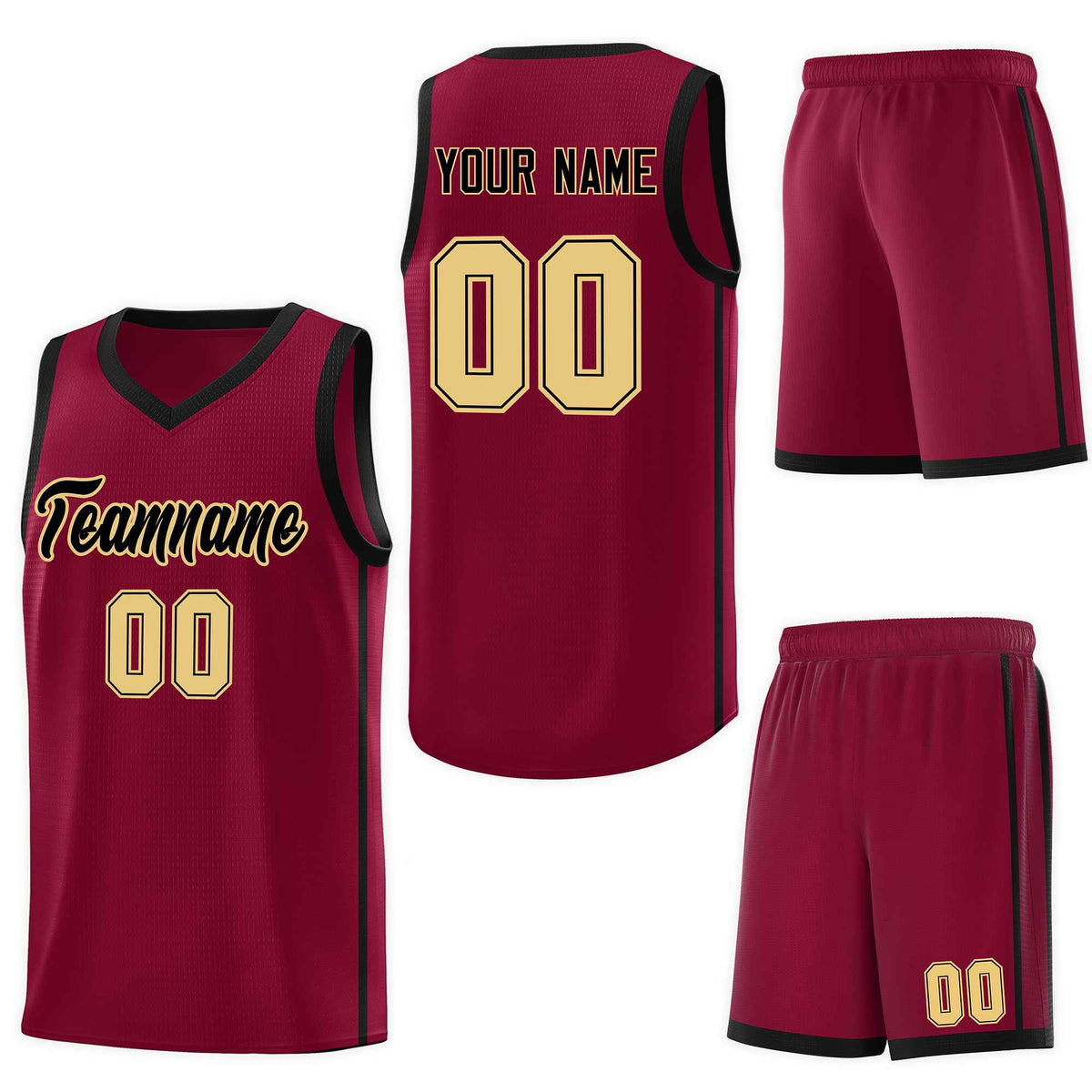Custom Crimson Black-Khaki Side Two Bars Sports Uniform Basketball Jersey