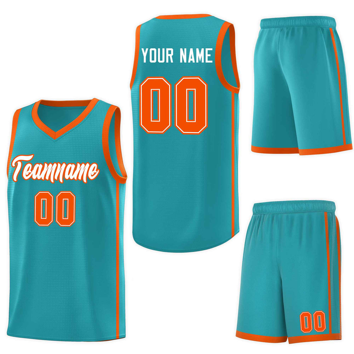 Custom Aqua White-Orange Side Two Bars Sports Uniform Basketball Jersey
