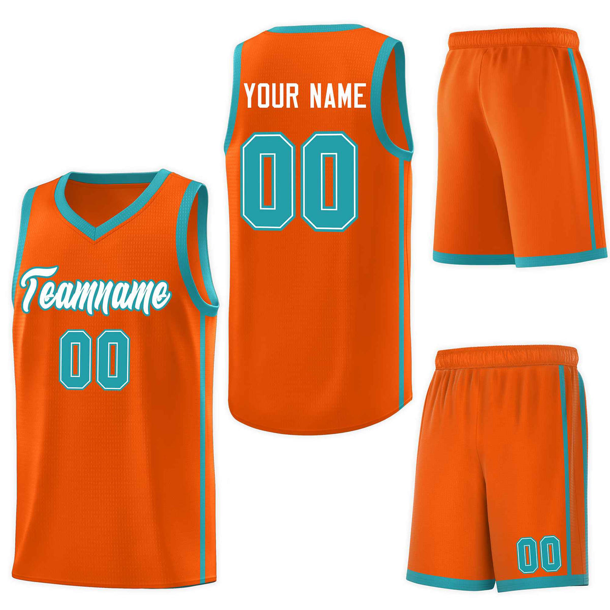 Custom Orange White-Aqua Side Two Bars Sports Uniform Basketball Jersey