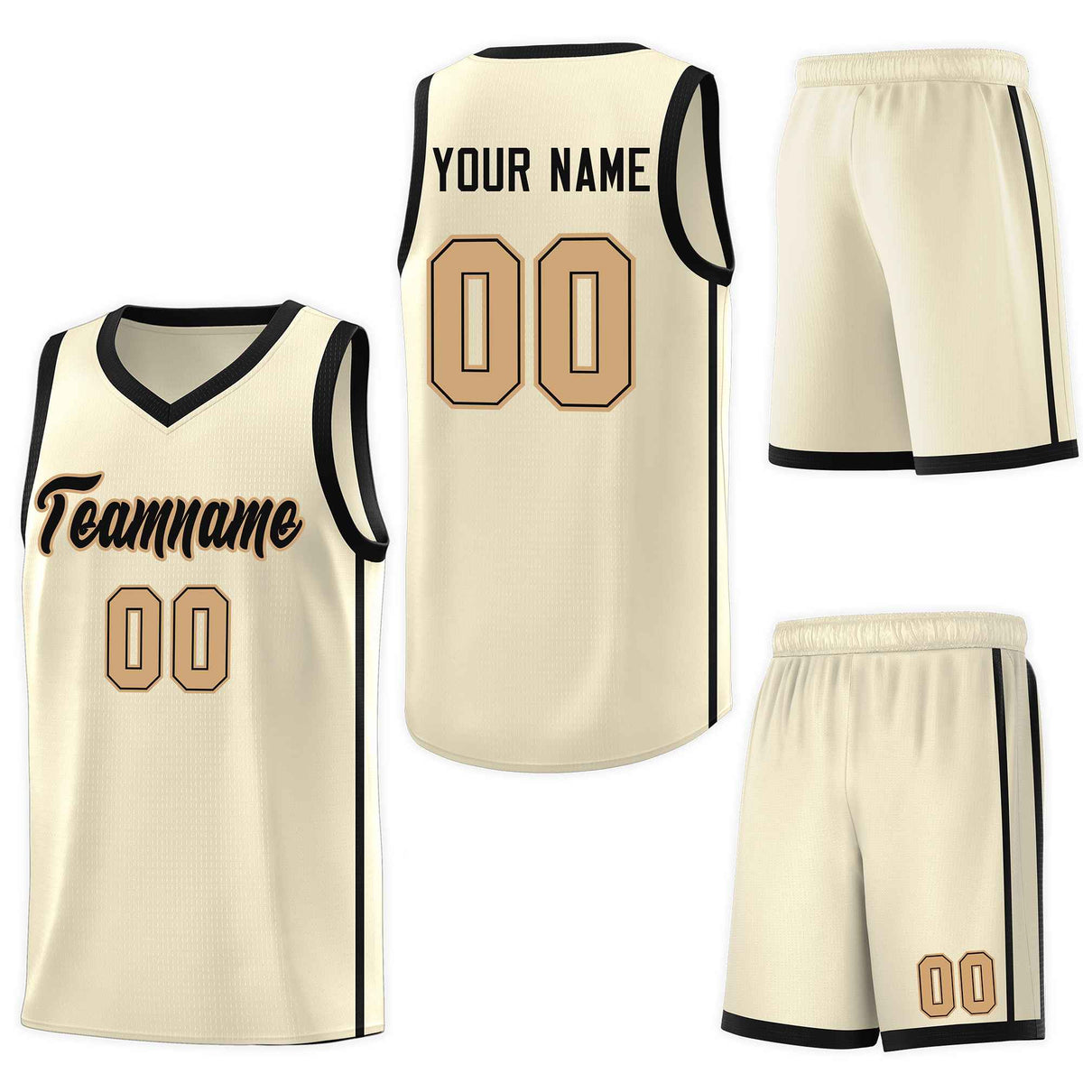 Custom Cream Black-Old Gold Side Two Bars Sports Uniform Basketball Jersey