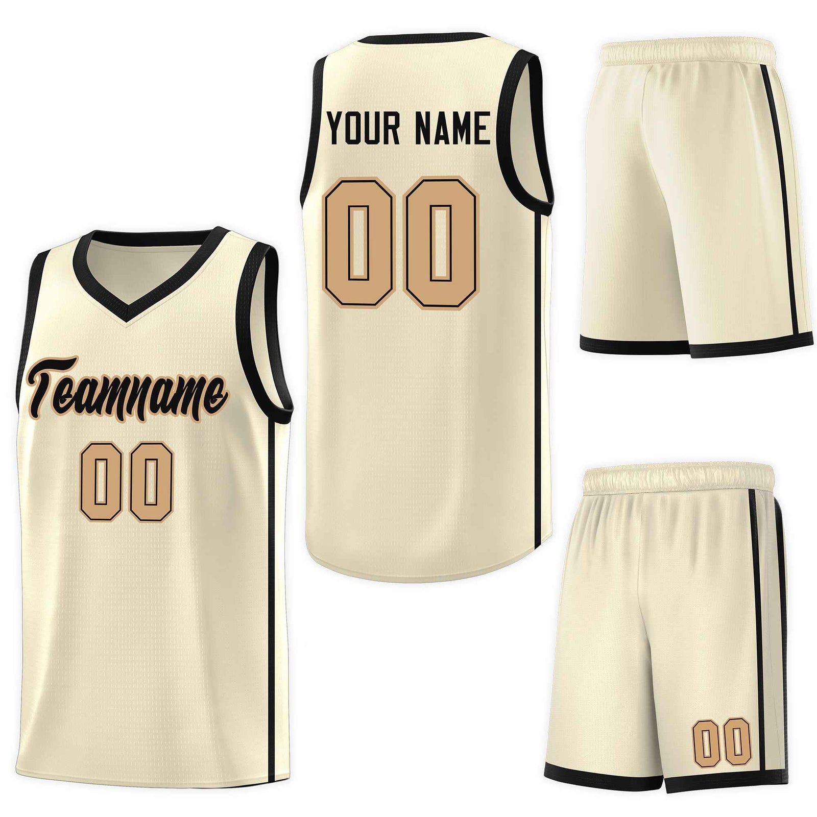 Custom Cream Black-Old Gold Side Two Bars Sports Uniform Basketball Jersey