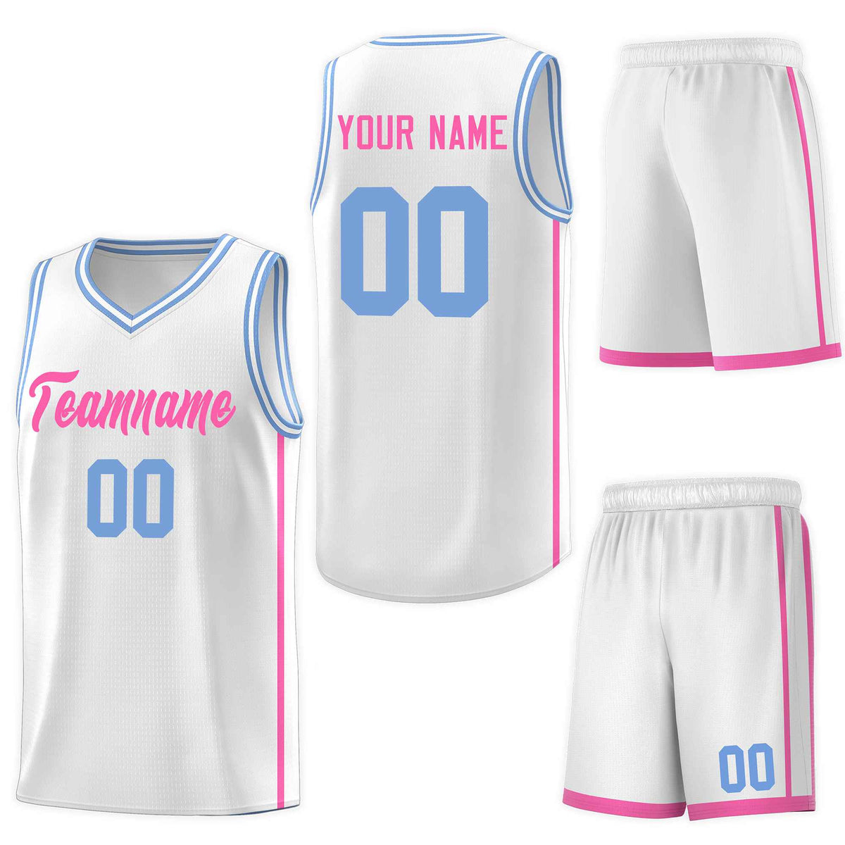 Custom White Pink Side Two Bars Sports Uniform Basketball Jersey